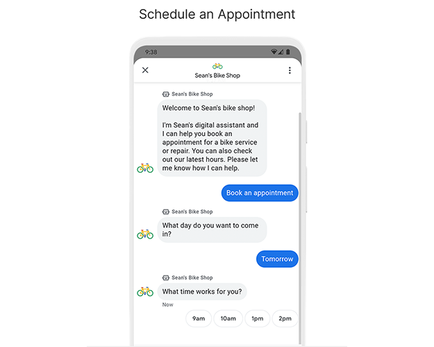 Google's Business Messages: Schedule an Appointment example
