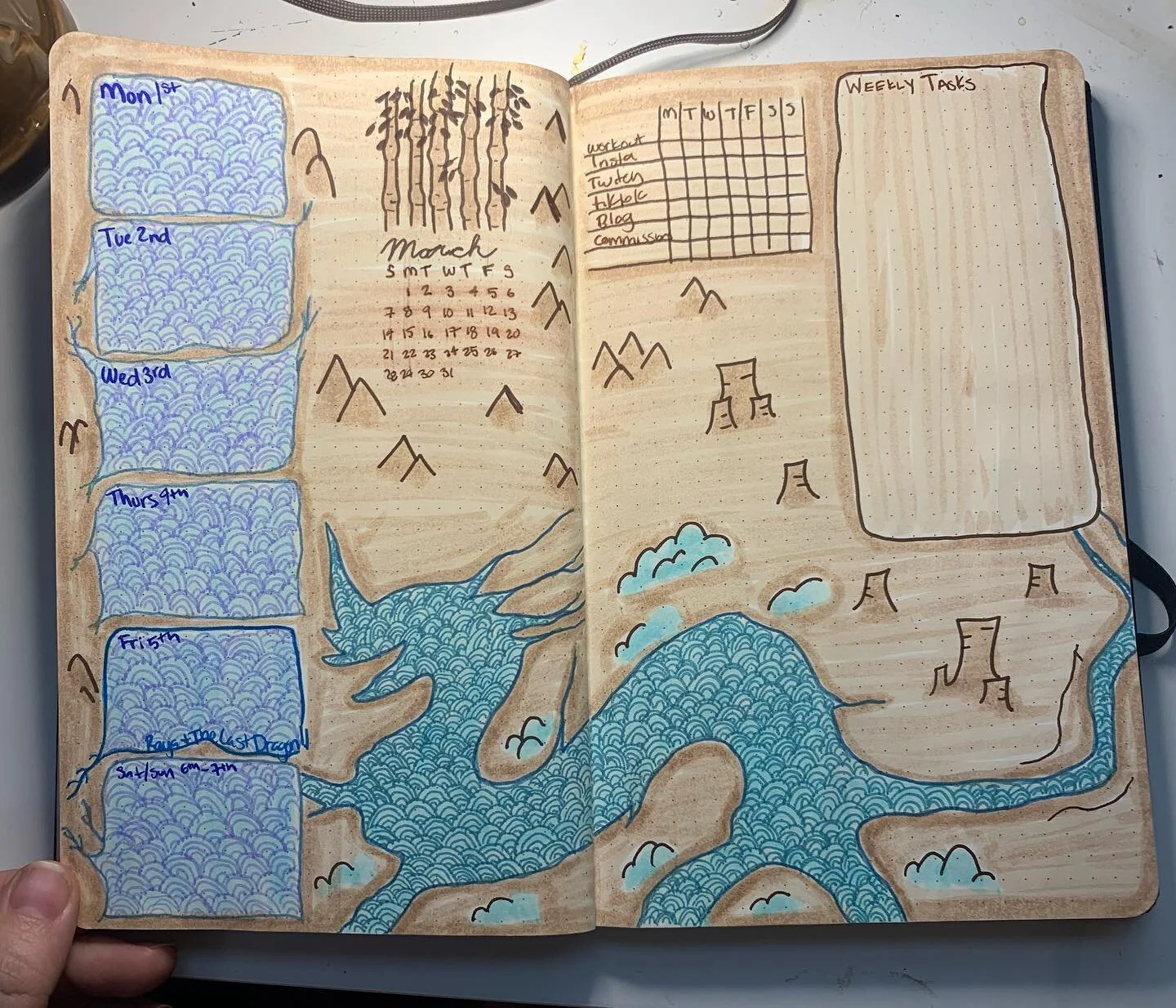 First weekly spread of March. Inspired by the map from Raya and the Last Dragon.
