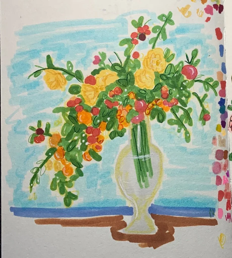 Sketch book fun with some markers and floral arrangements