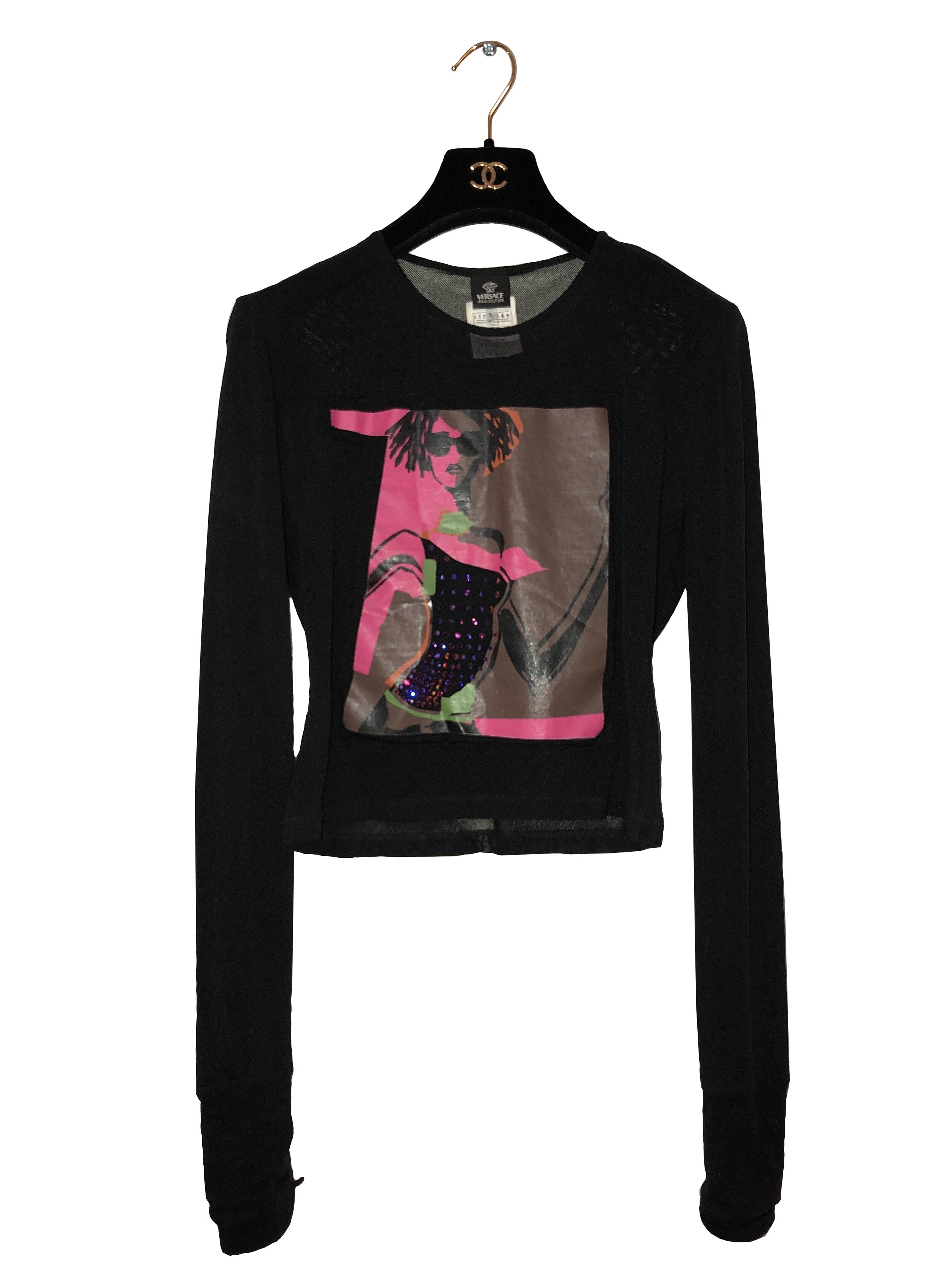 Versace Mesh Long Sleeve Graphic Top 