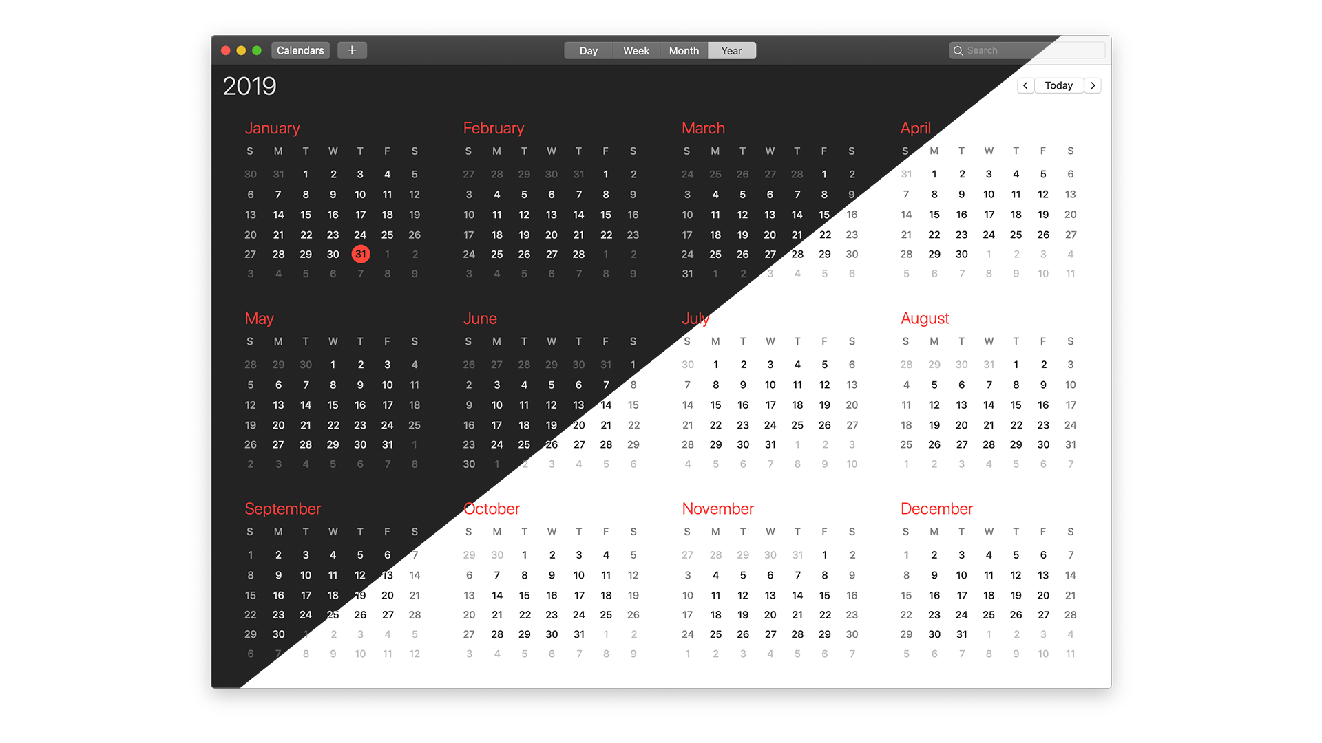 macOS Dark Mode / Light Mode Calendar