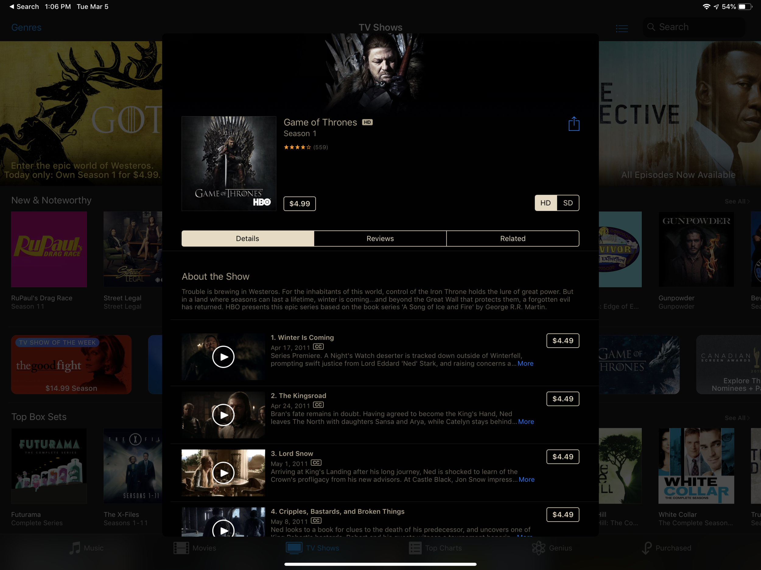 Game Of Thrones Season 1 On Sale For 4 99 On Itunes The Now