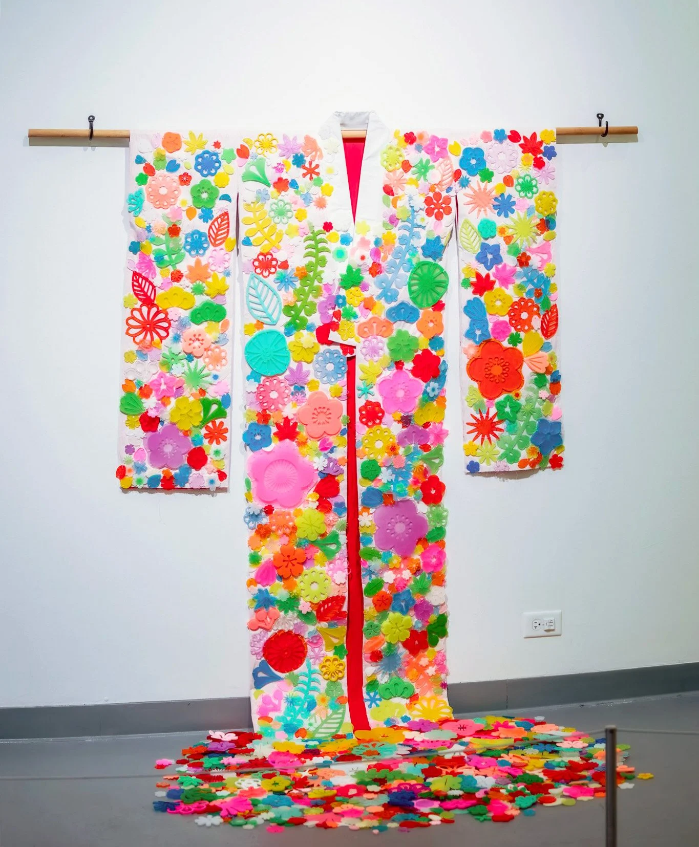 Blooming Flowers on Top of Red/White Juban