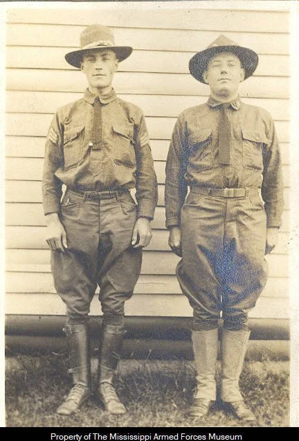 Image of two soldiers- from the Mississippi Armed Forces Museum White World War I Scrapbook.