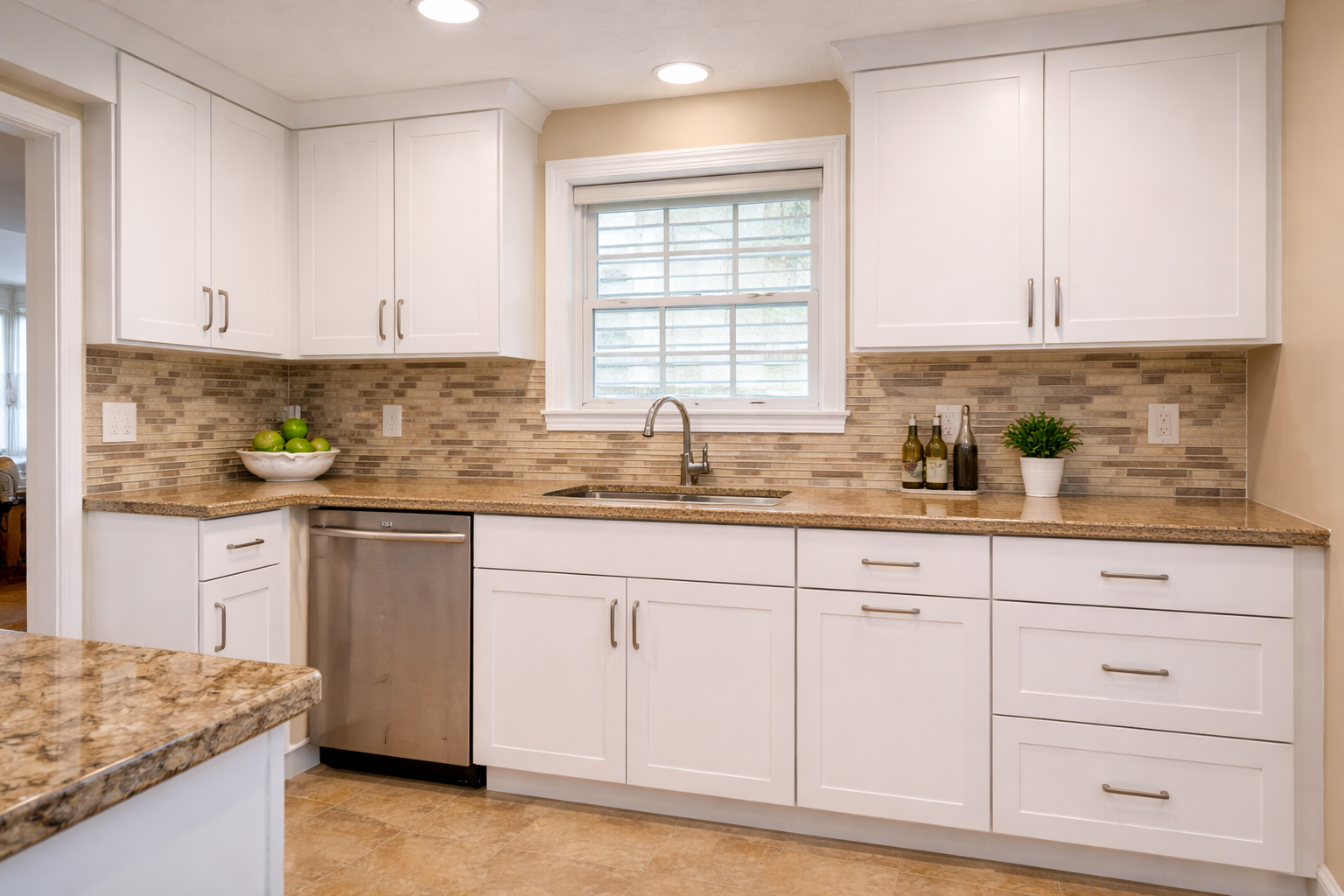 Example of cabinet refacing where new cabinet doors and drawer fronts are installed while keeping the original cabinet structure.