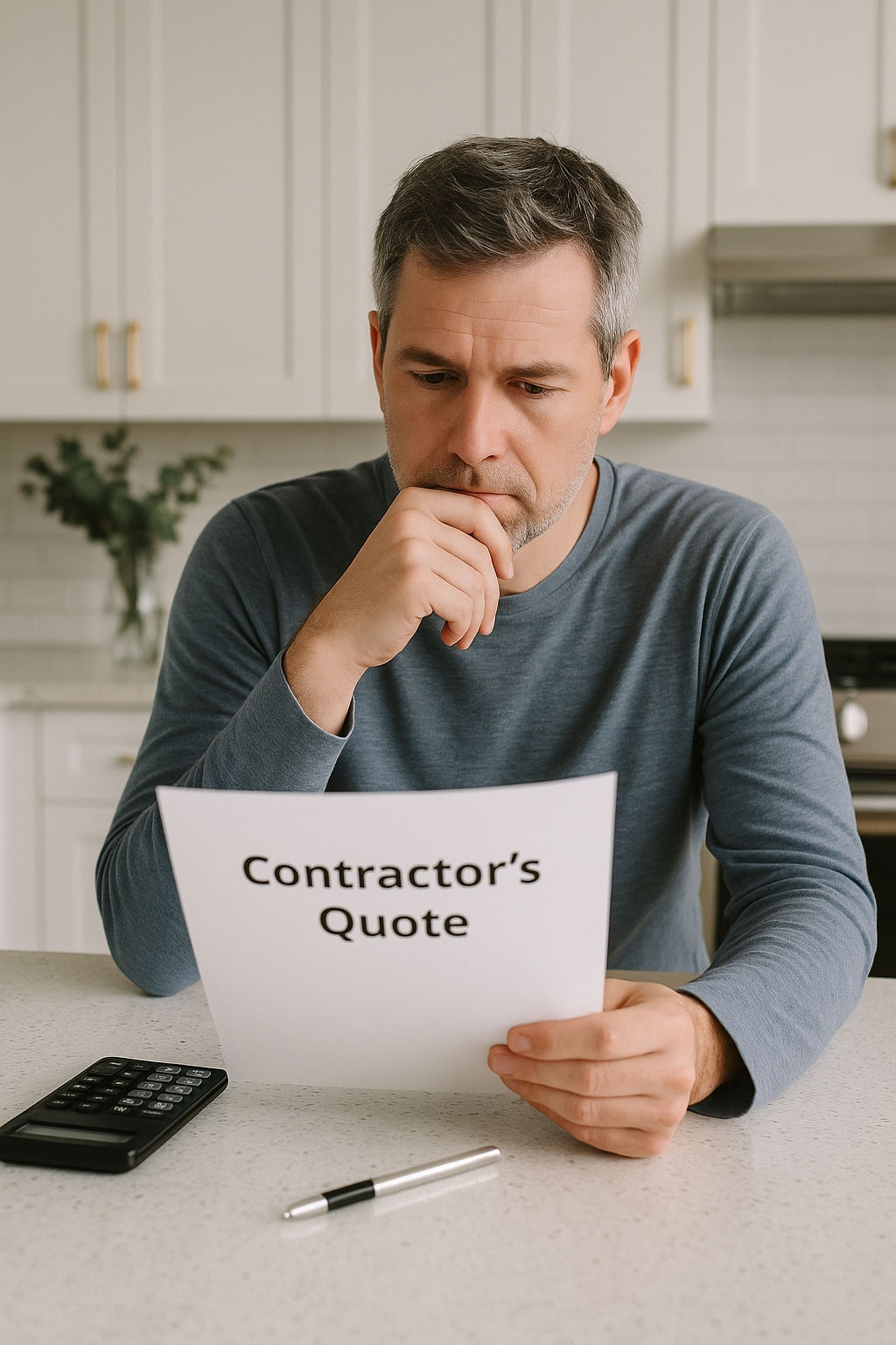 Homeowner reviewing contractor renovation quote and comparing pricing