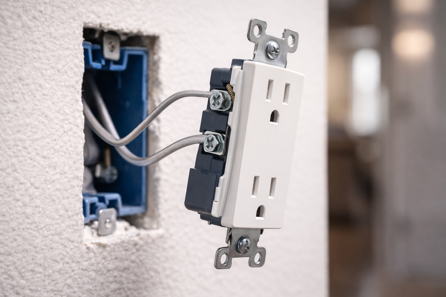 Images shows a decora receptacle which is only rated for copper wire but it is connected to aluminum wiring.