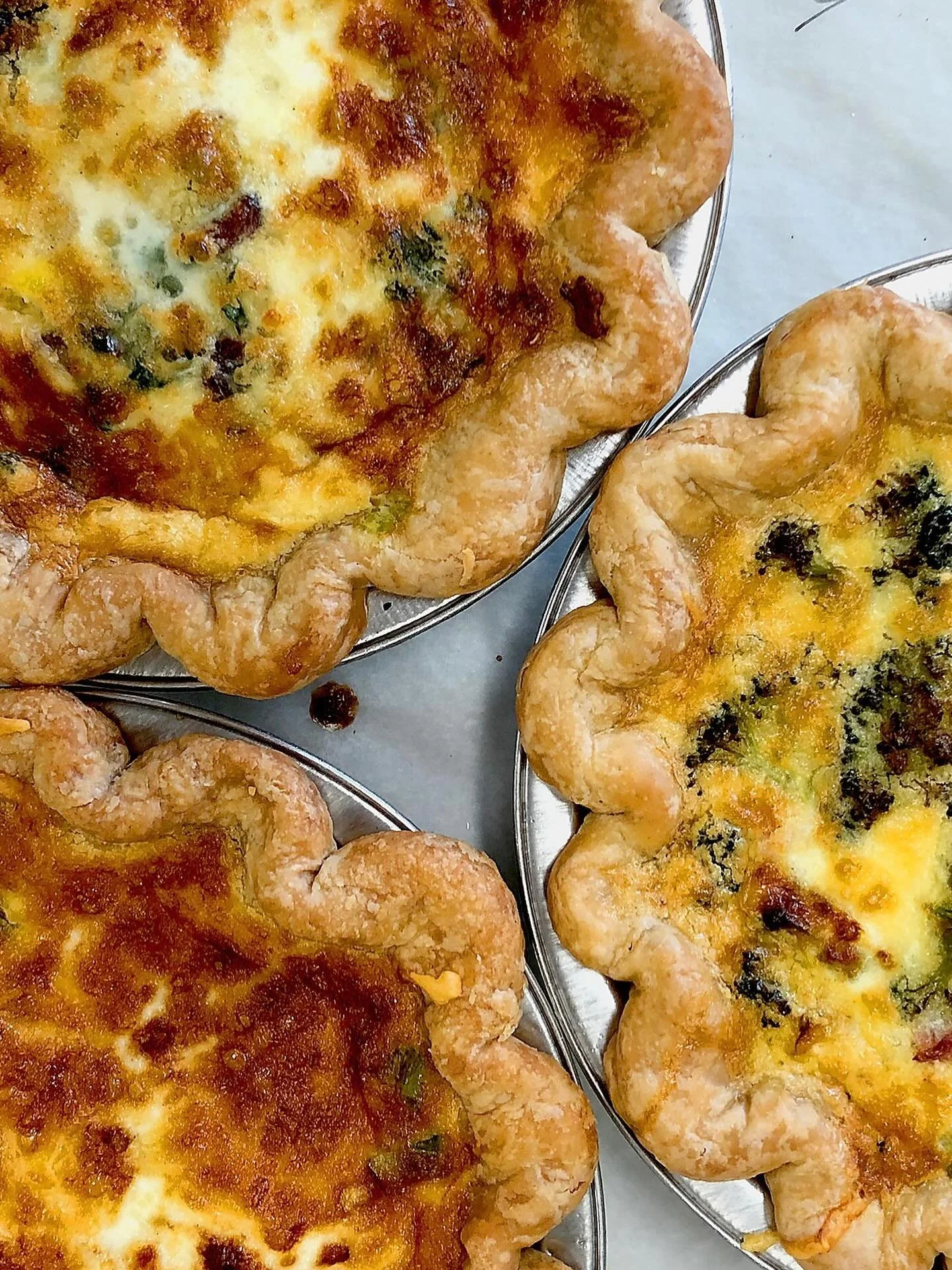 Oops! We made some quiche today for a special order&hellip; a week too early. Now is a good time to remind you that -although we prefer notice - you can purchase whole quiches here every day. And today we have extra! Meat and vegetarian options avail