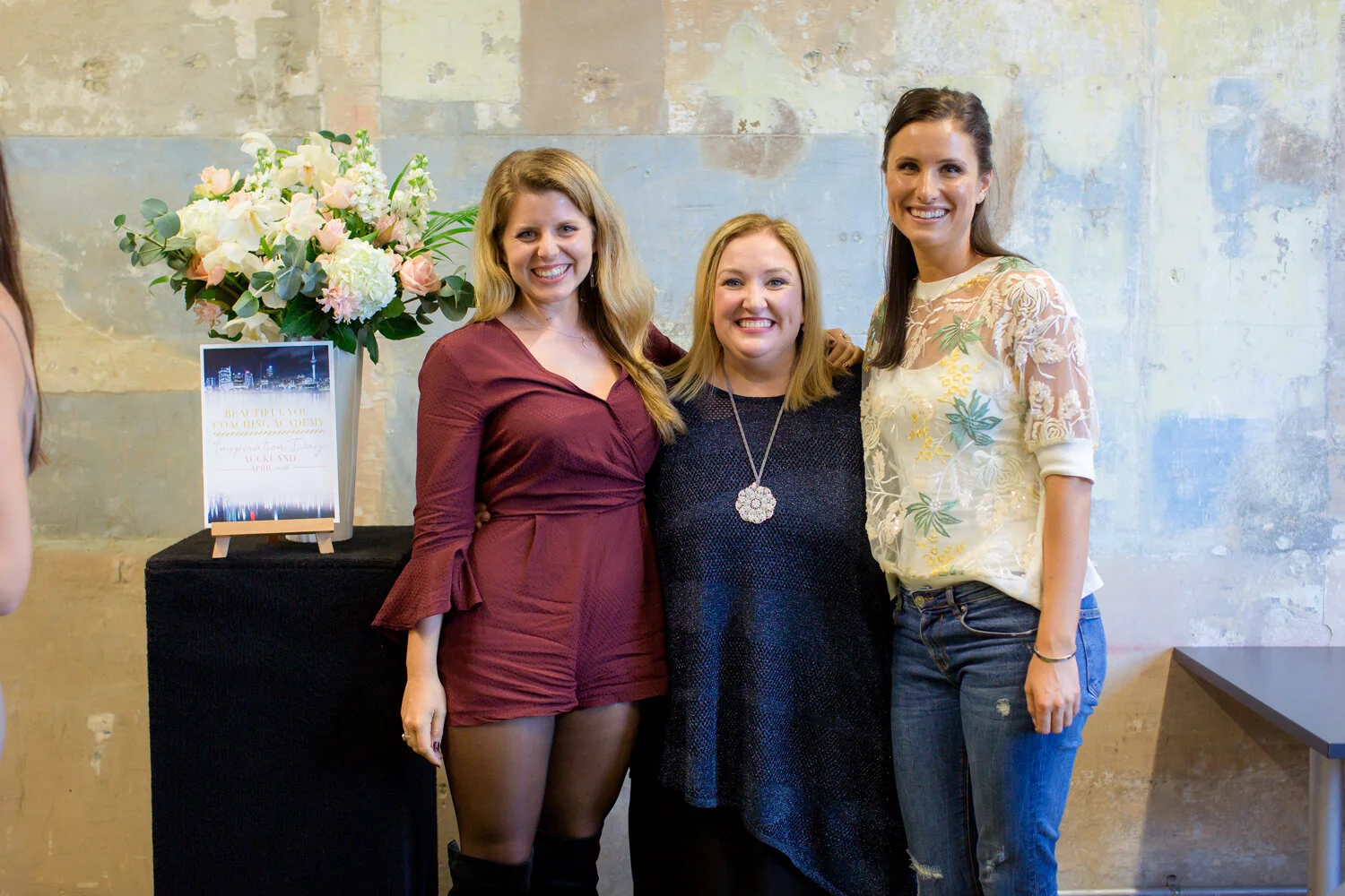 Sarie O’Brien, Julie Parker (Head Trainer and Founder of BYCA) and I (yes, that’s me with dark hair).  BYCA Inspiration Day in Auckland April, 2018