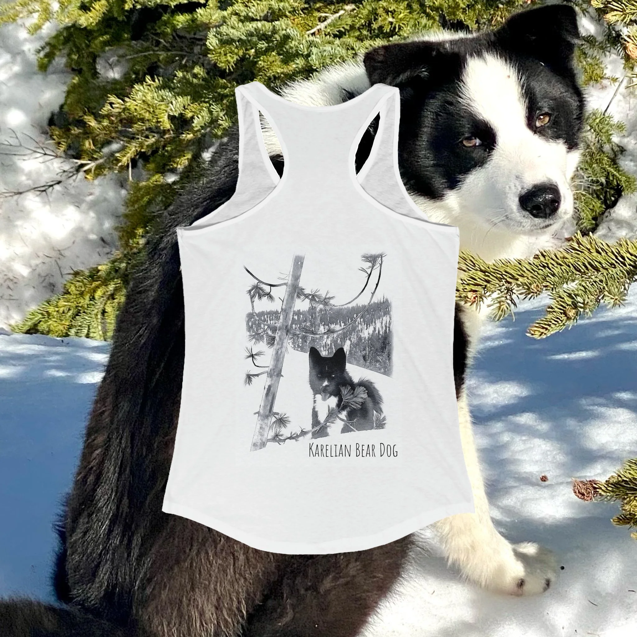 Stay cool and comfortable while showing off your love for Karelian Bear Dogs with this stylish racerback tank top!