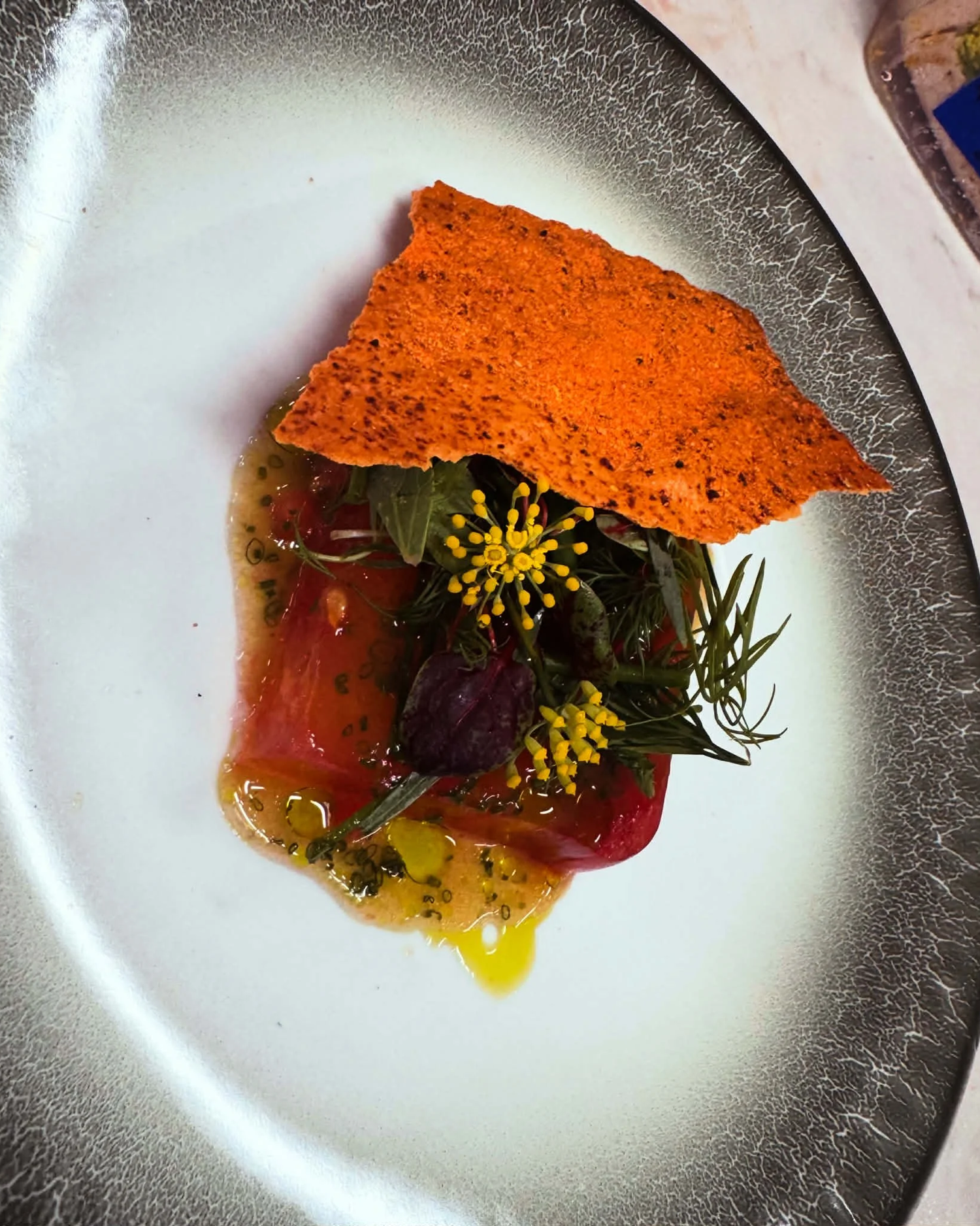 Tomato terrine with buttermilk cracker and buttermilk dust — Chef Alayah, Bistro 8150