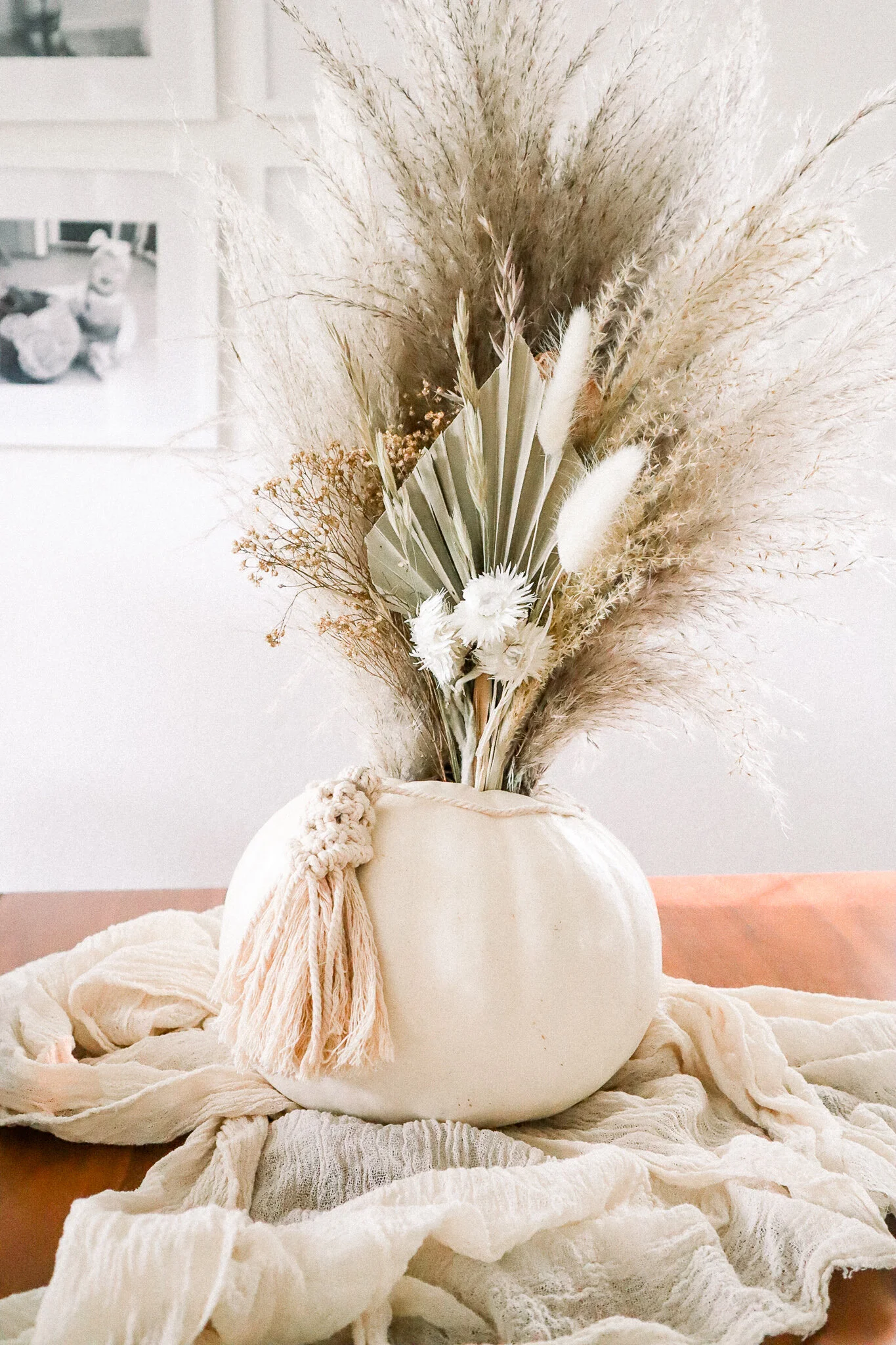 Pampas Pumpkin with a Macrame Tassel