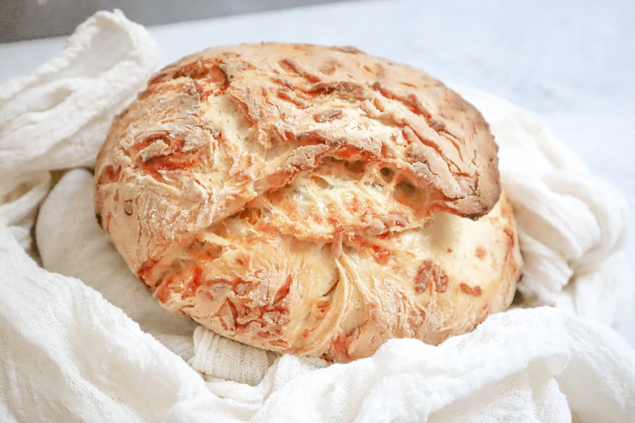 No-Knead Cheese Bread Loaf