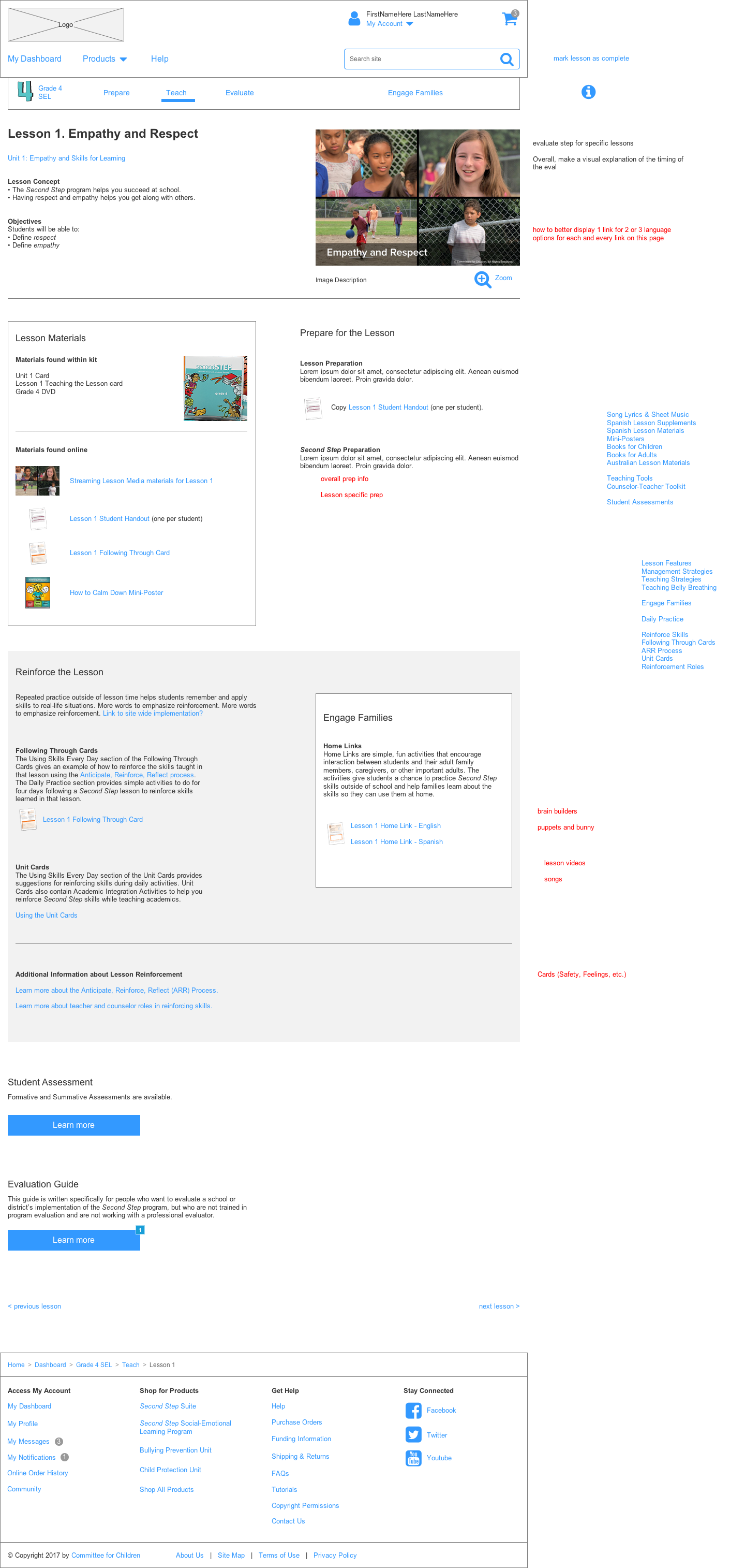A later version of a draft wireframe for a Lesson page.