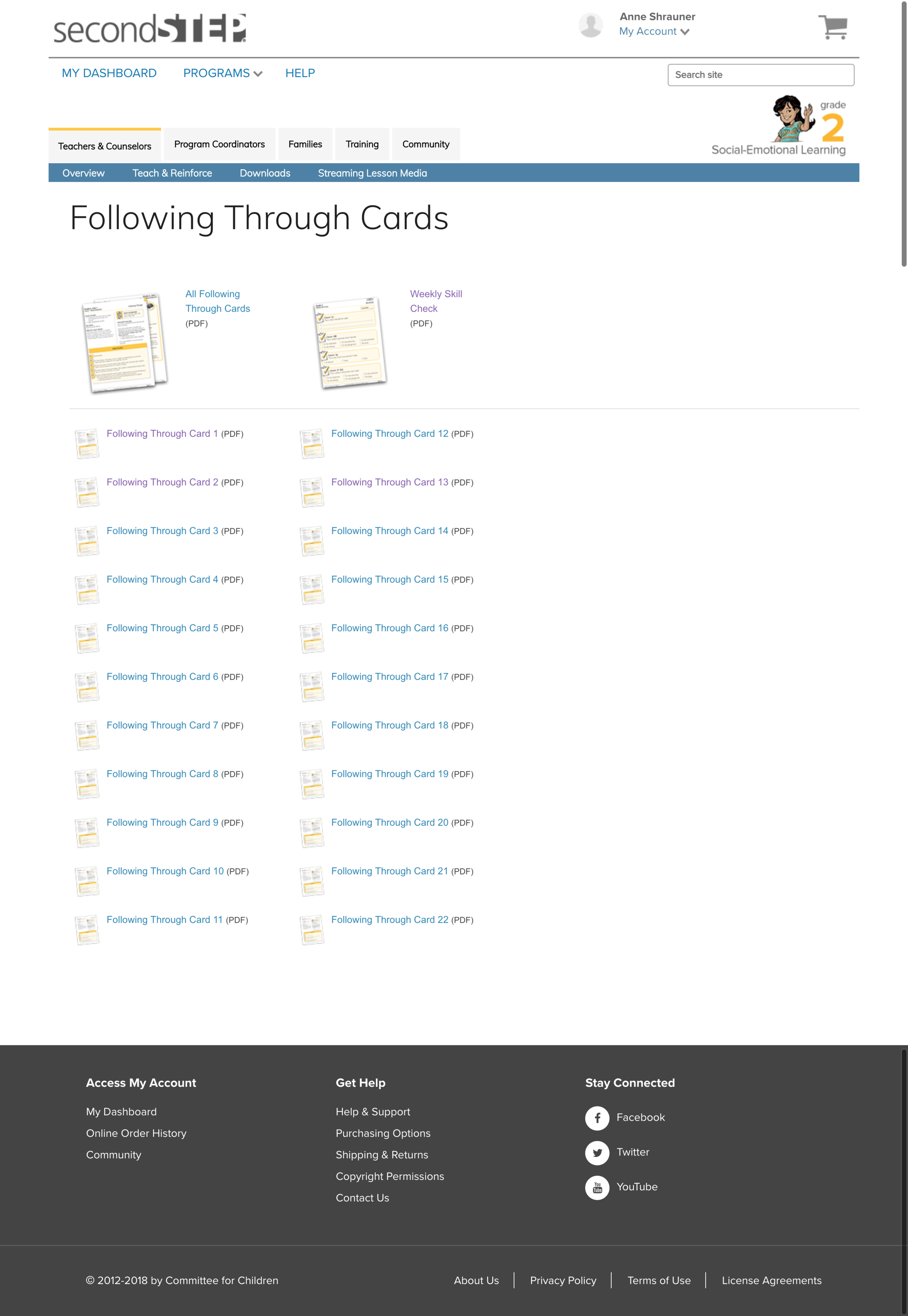 Before: List of Following Through Cards for Grade 2.