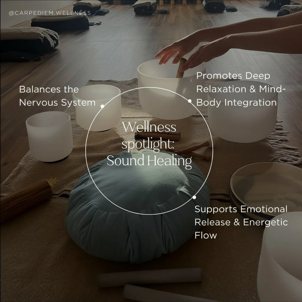 Sound healing: your compass to calm. 

Imagine your body settling into harmony. What if deep relaxation was just a vibration away?

✨ Why clients love our sound healing:
&bull; Calms the nervous system
&bull; Deepens mind-body connection
&bull; Suppo