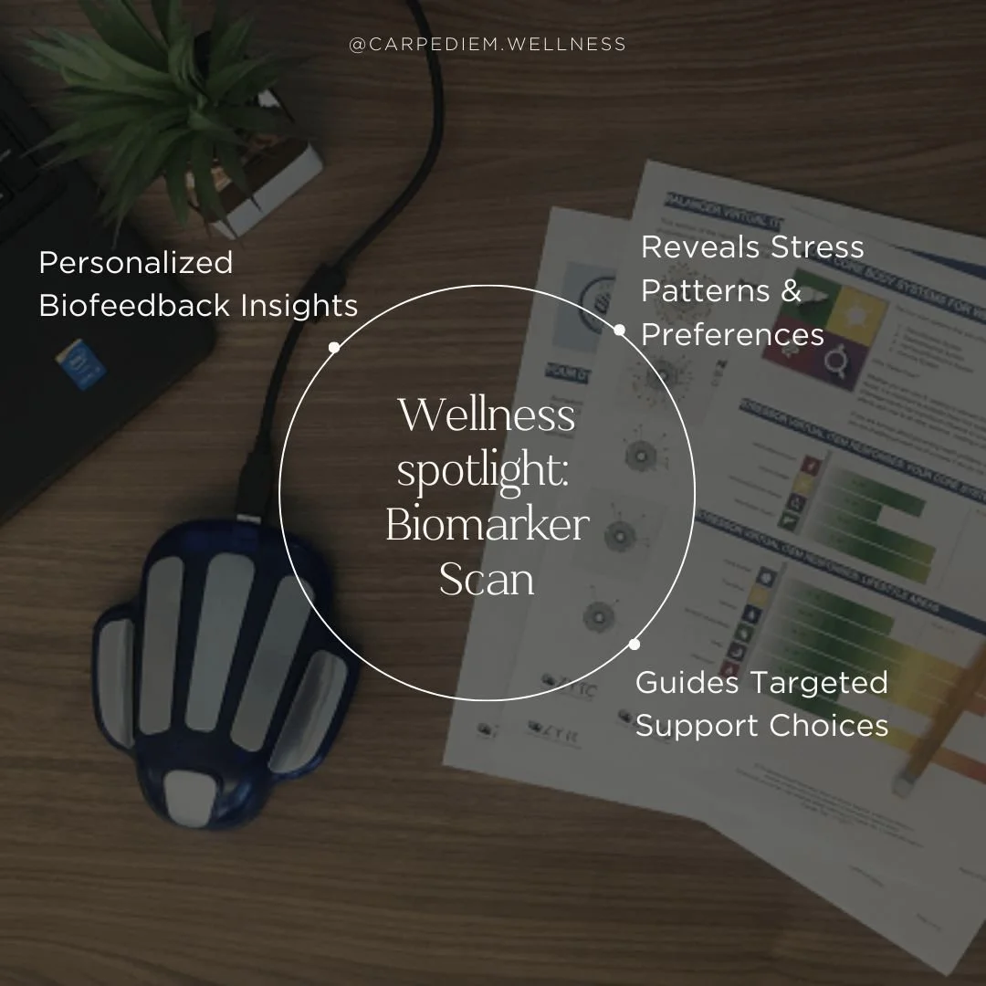 ✨ ZYTO Biomarker Scan at Carpe Diem Wellness ✨
The ZYTO scan is a non-invasive biofeedback tool that helps us better understand how your body is responding to stressors and support options&mdash;so your wellness plan can be more personalized and inte