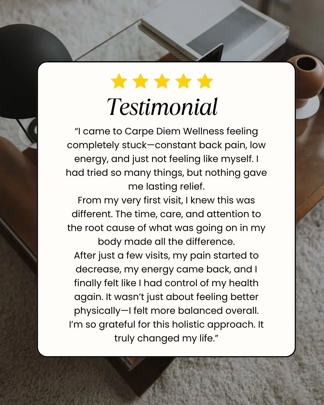 💬 Testimonial Thursday

We love seeing our patients thrive 🌿
Your healing journey matters&mdash;and we&rsquo;re here to support you every step of the way.

#TestimonialThursday #ClientLove #HealingJourney #WellnessTransformation #HolisticCare