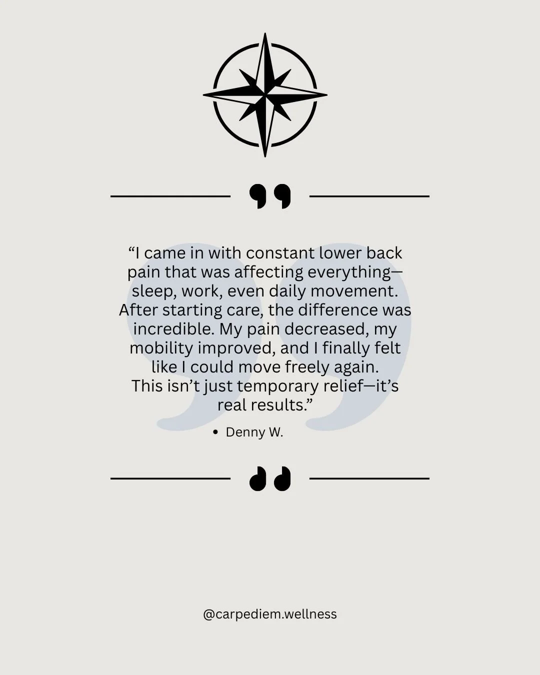 💬 Testimonial Thursday

&ldquo;I came in with constant lower back pain that was affecting everything&mdash;sleep, work, even daily movement.
After starting care, the difference was incredible. My pain decreased, my mobility improved, and I finally f