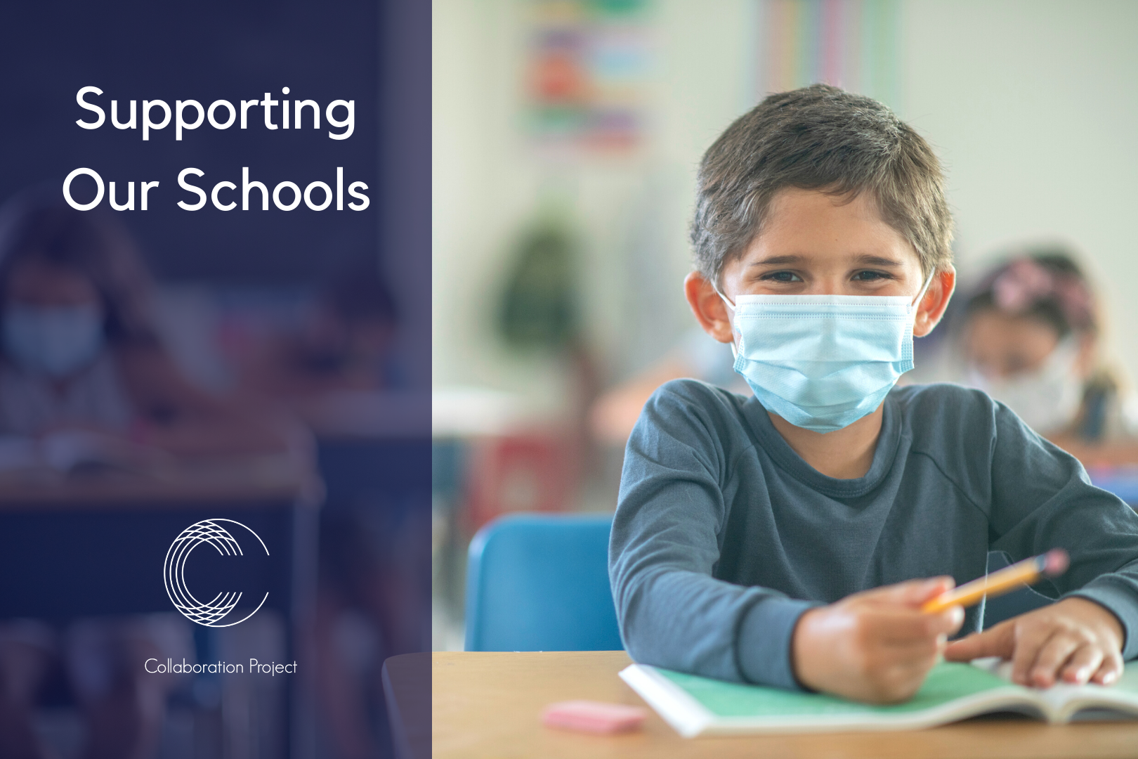 Supporting Our Schools - young student wearing a mask in a classroom