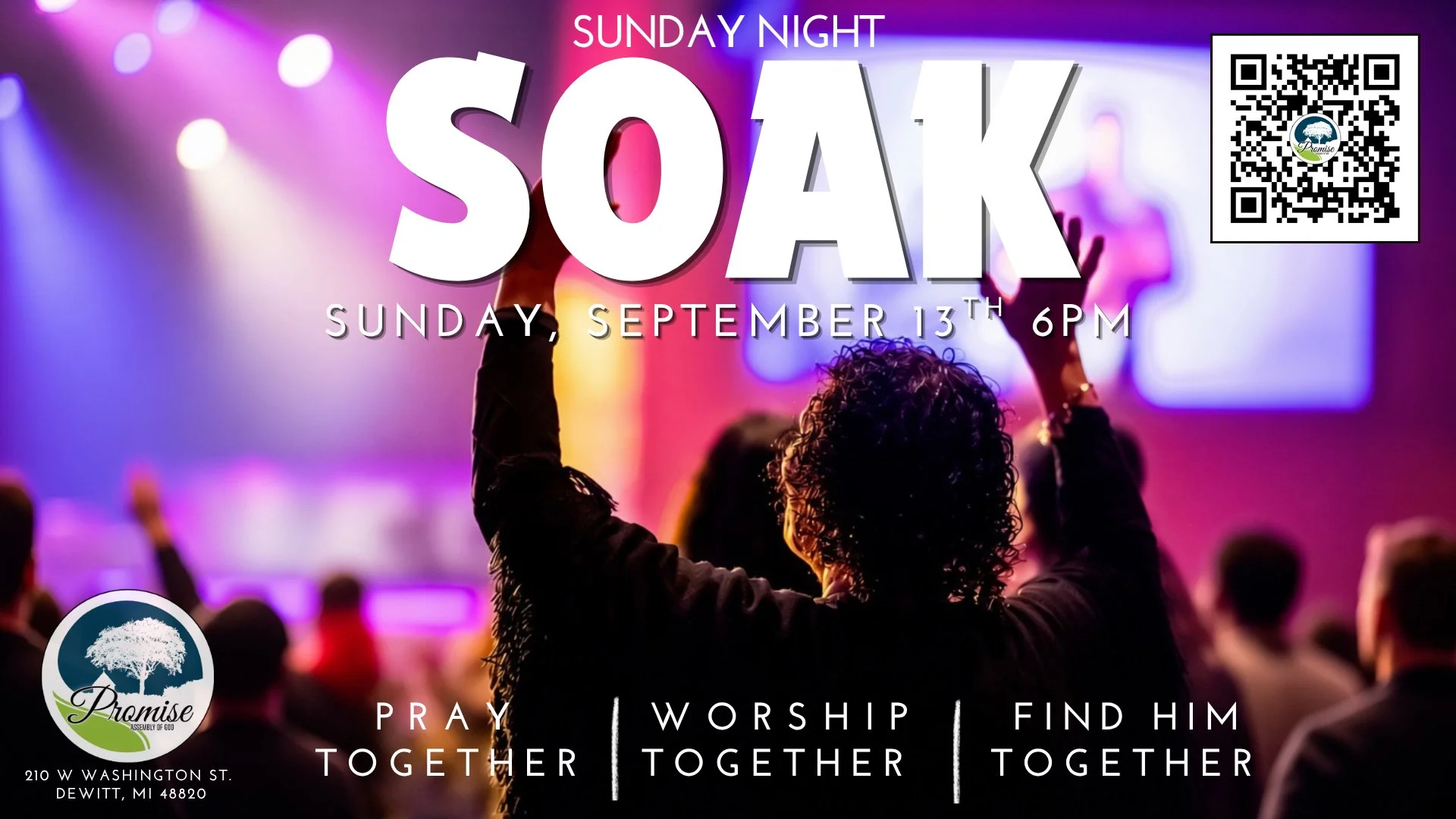 Sunday Night Soak (a night of intercessory prayer and worship) Sunday - September 13, 2026 at 6pm