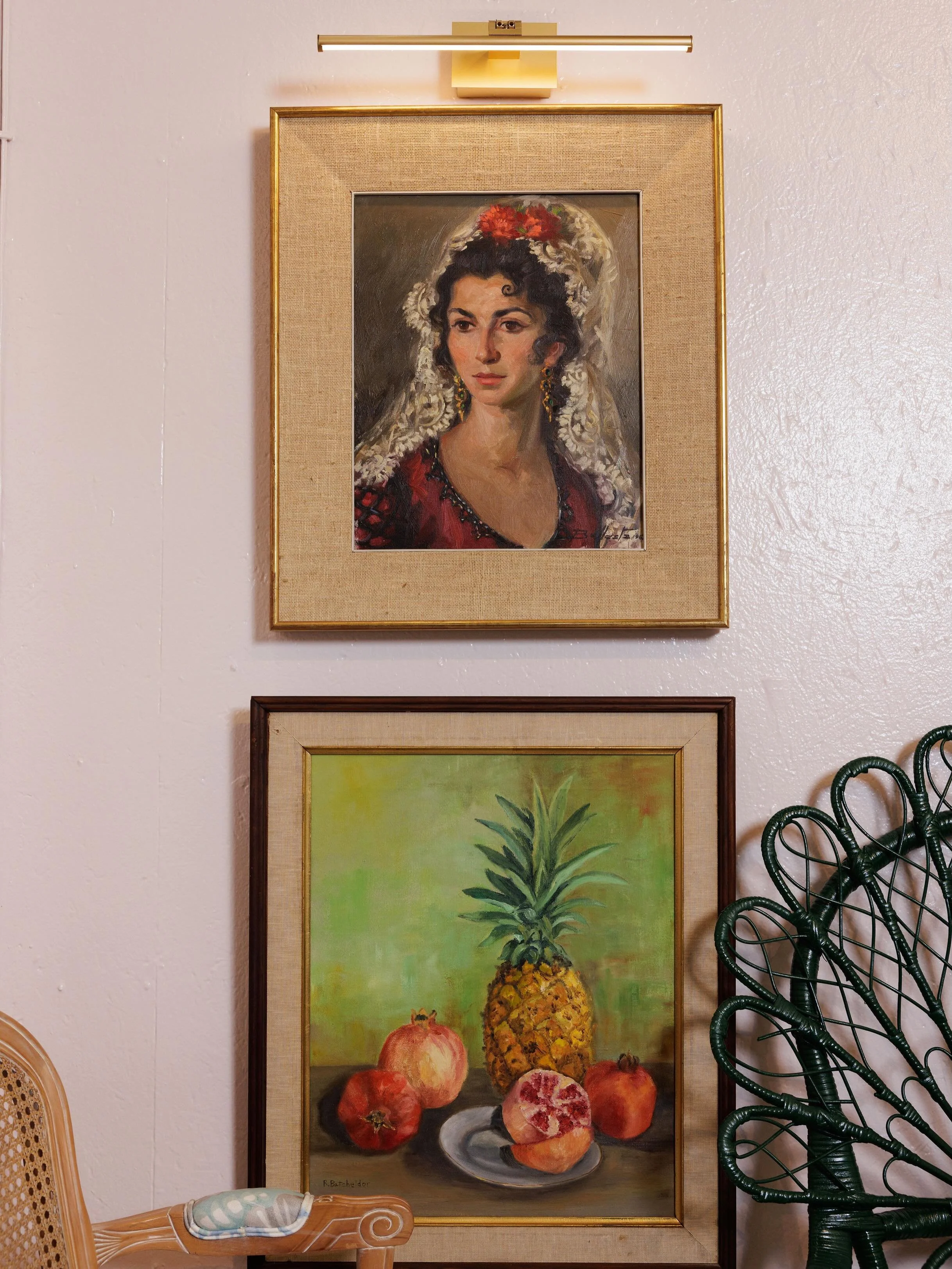 💃🏻 She caught my eye! I was drawn to this painting the moment I discovered it. She will make a festive addition to any room with her kind eyes, rich colors, beautiful frame, and authentic history. 

Spanish Portrait of a Woman with Madrid Provenanc