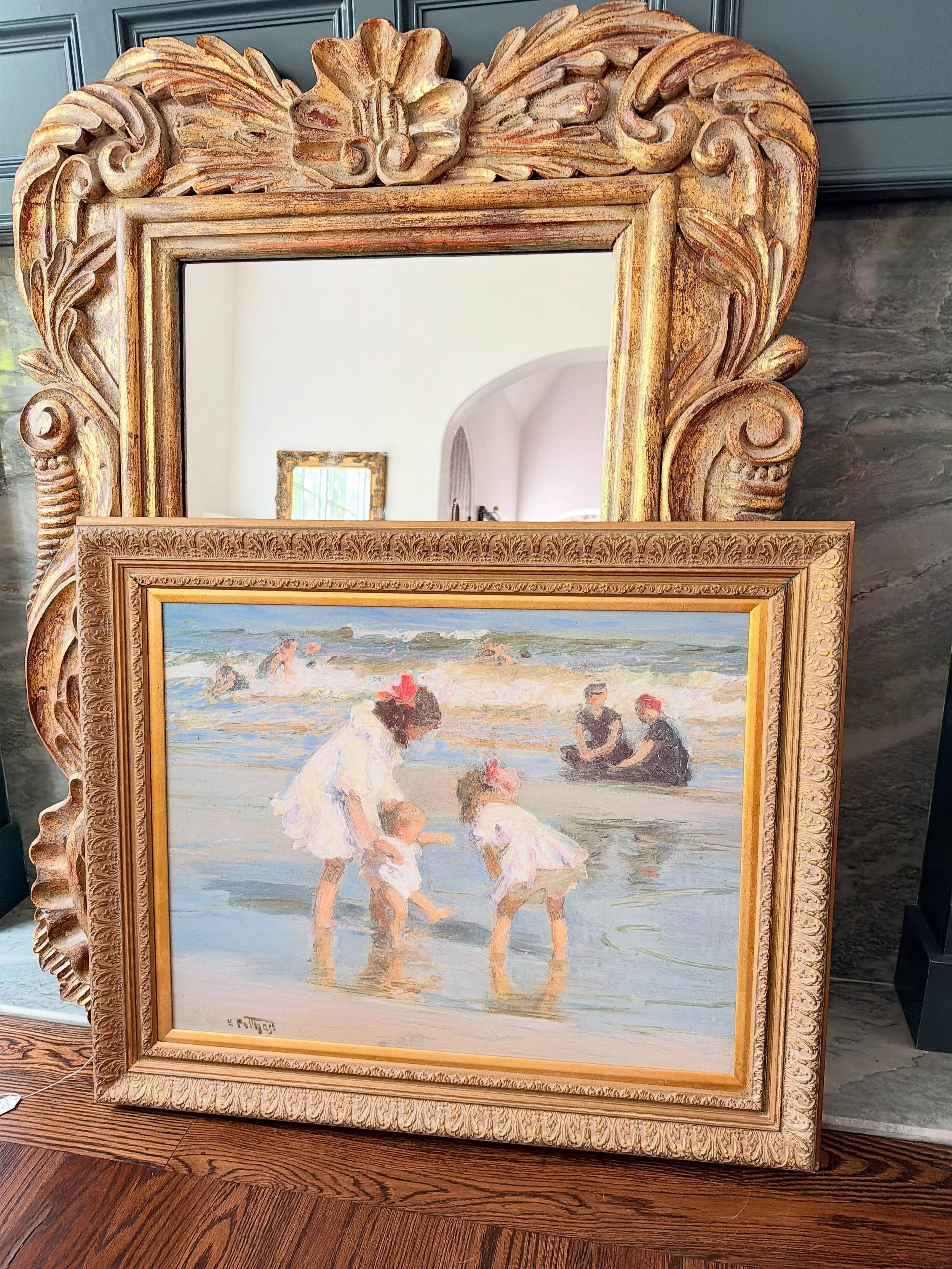 🎨🐚 &lsquo;Children Playing at the Seashore&rsquo; by renowned American Impressionist Edward Henry Potthast (1857&ndash;1927) A grand-scale, framed fine art print. Edward was a pioneering American Impressionist painter whose career reflects a dramat