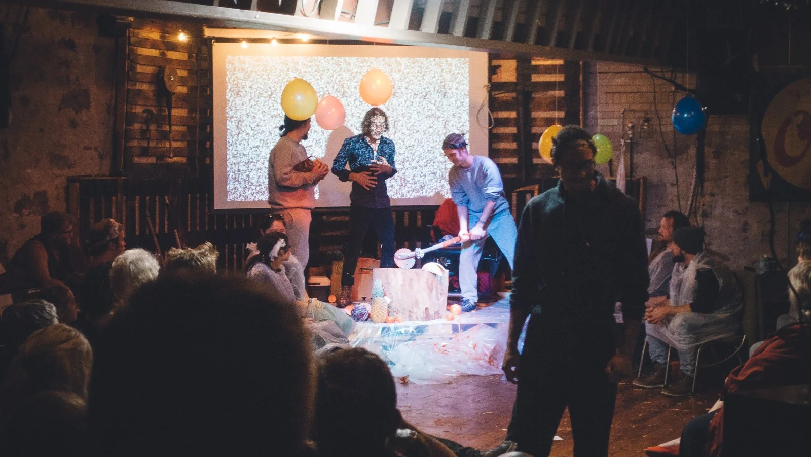 Roscoe Schieler as Him, Dustin Holmberg as Demetrius and Ezra Brooks-Planck as Chiron. Photo by Gavin Gibson.