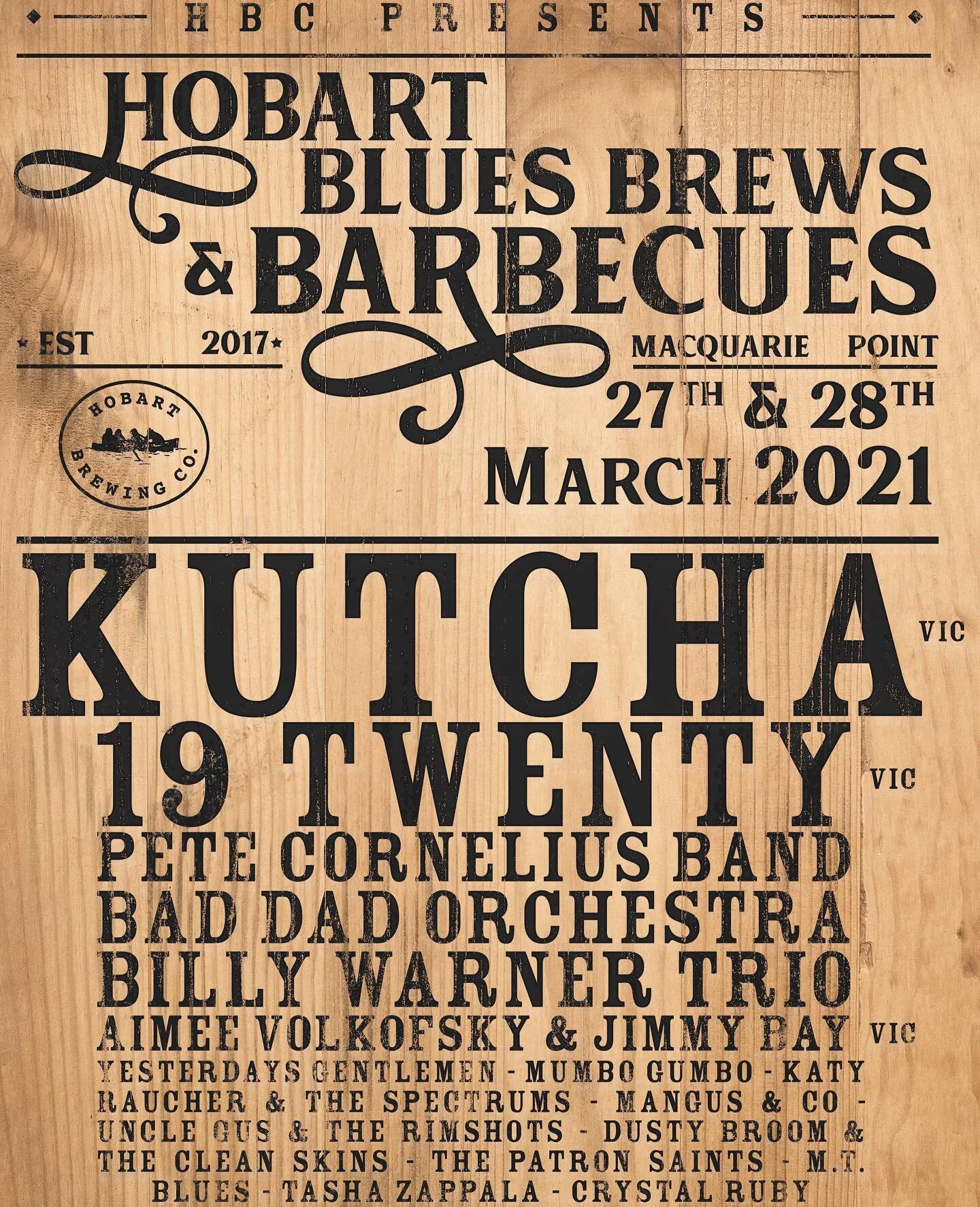 Blues Brews &amp; Barbecues 2021. The team here at HBC have been working tirelessly to bring you another great weekend in the red square, with a truck load of great blues acts, plenty of barbecues, and as consistently as always, Hobart Brewing Co on tap. This event is strictly limited on capacity due to COVID regulations, so jump on a ticket now!