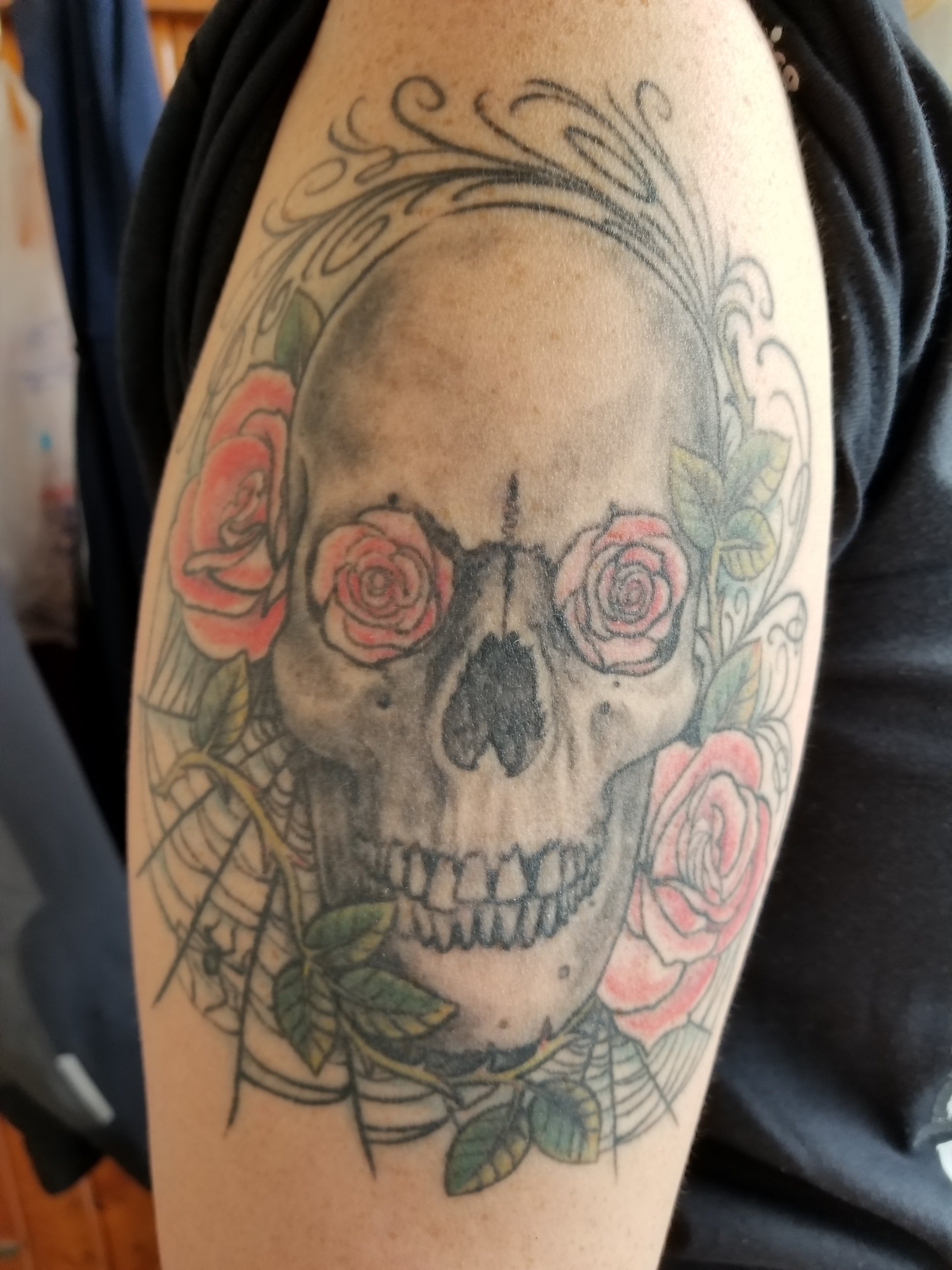 Skull, roses and spider web