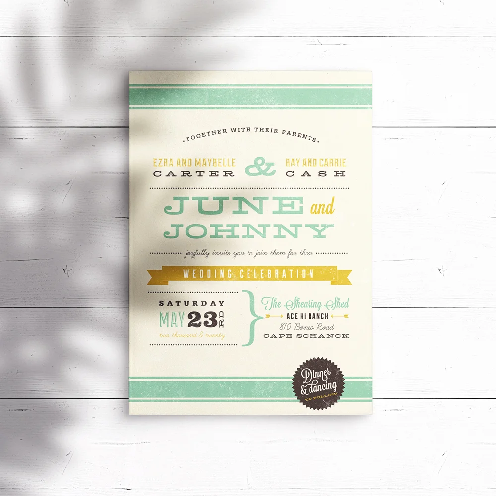 June Main Wedding Invitation (size A5 148mm W  x 210mm H)