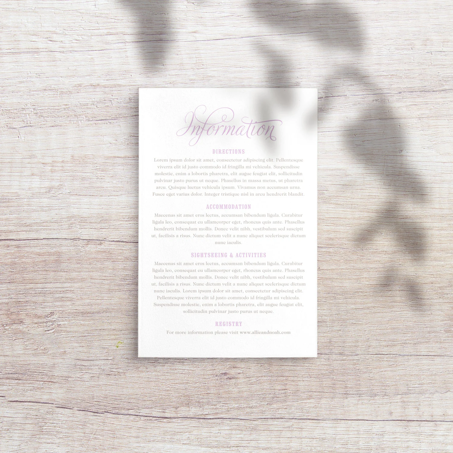 Allie Information card (120mm W x 180mm H)