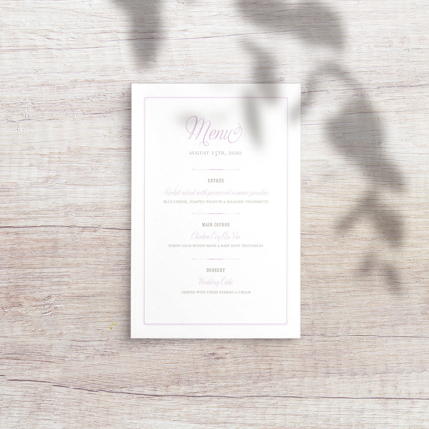 Allie Wedding Menu (120mm W x 180mm H)