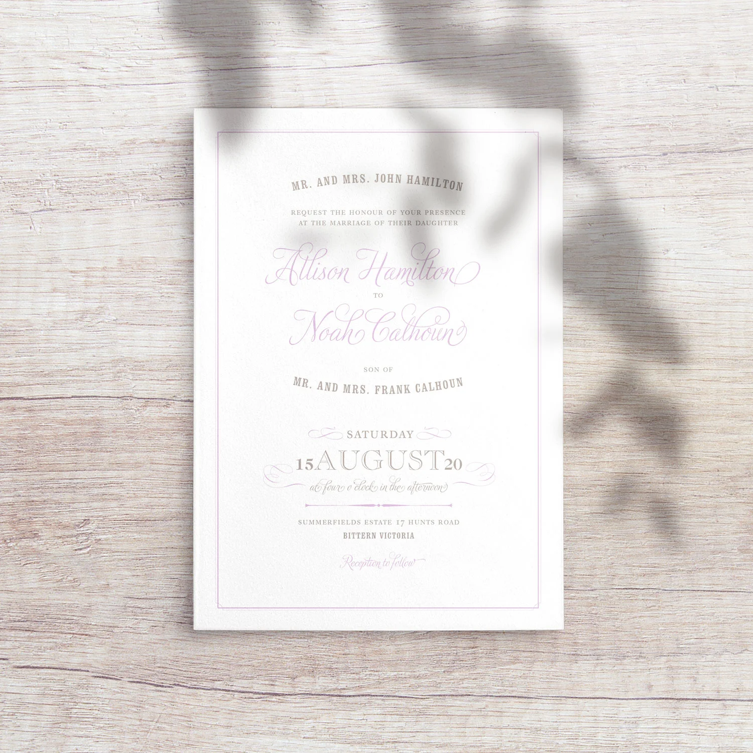 Allie Main Wedding Invitation (size A5 148mm W x 210mm H)