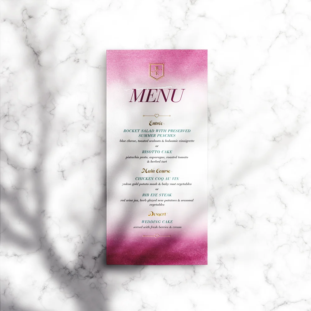 Bella Wedding Menu (size DL 99mm W x 210mm H) 