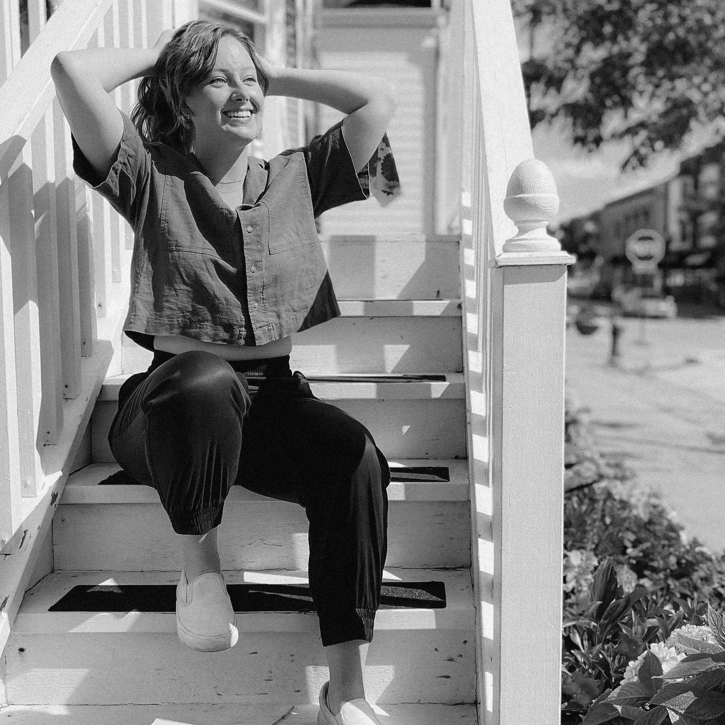 felicia joy sitting on stairs