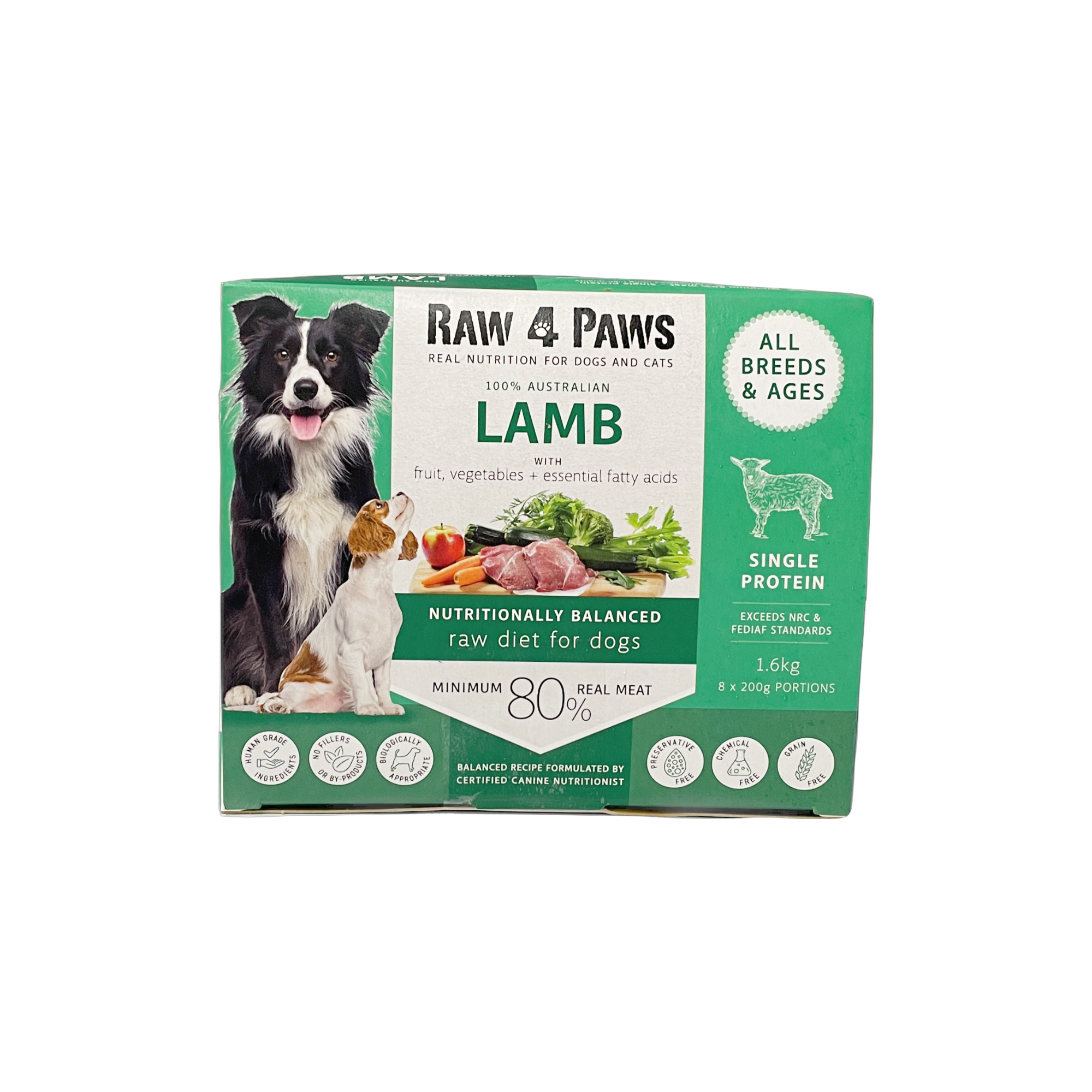 Raw 4 Paws Lamb 1.6KG  (8 x 200gr Chubs)
