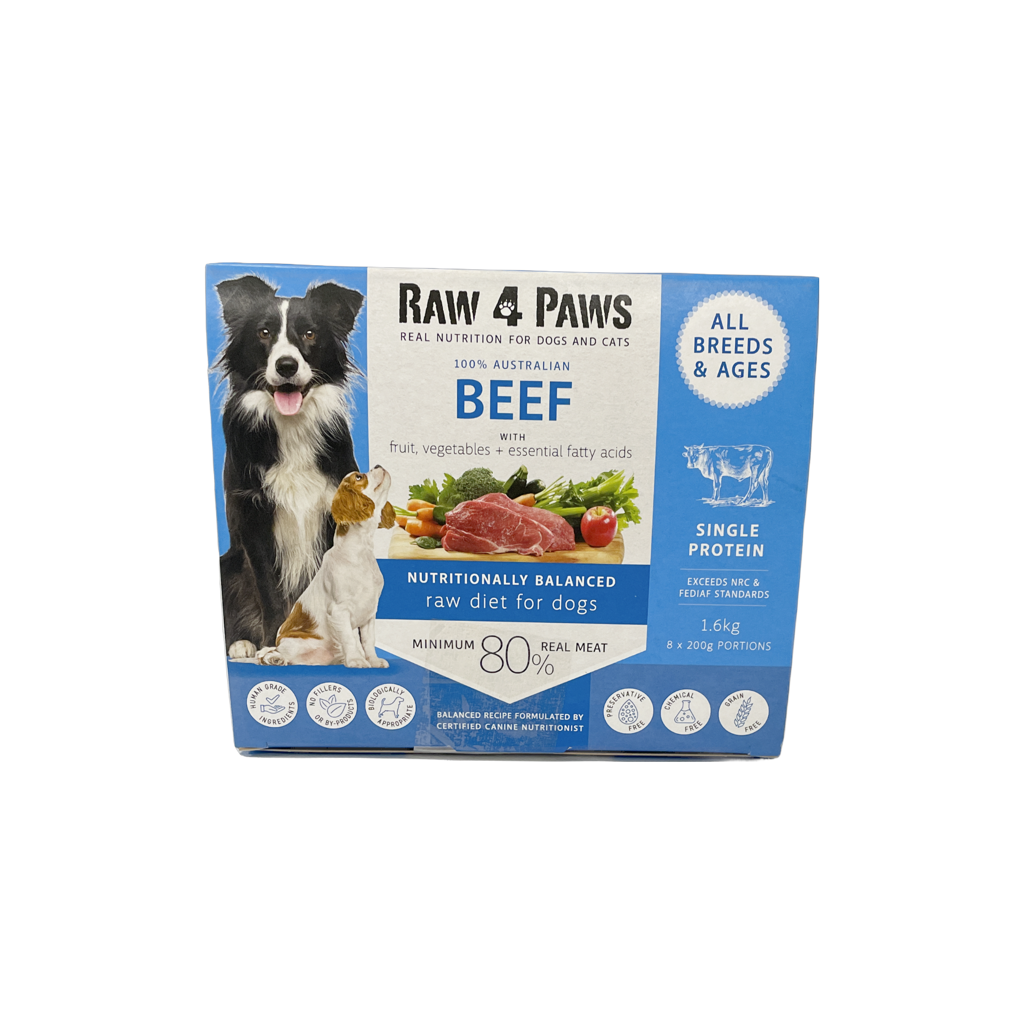 Raw 4 Paws Beef 1.6KG  (8 x 200gr Chubs)