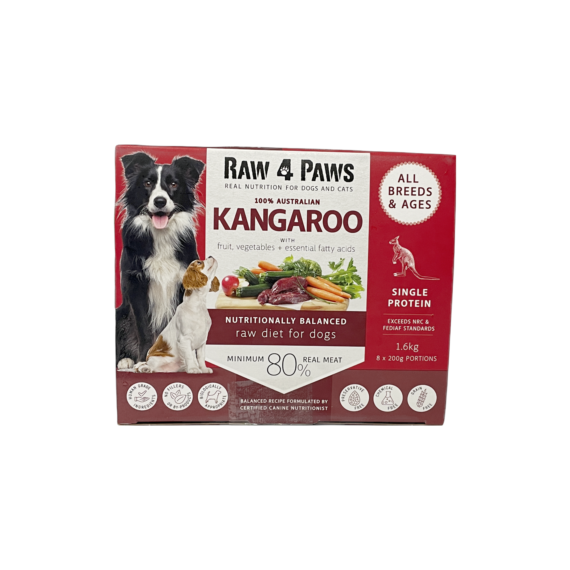 Raw 4 Paws Kangaroo 1.6KG (8 x 200gr Chubs)