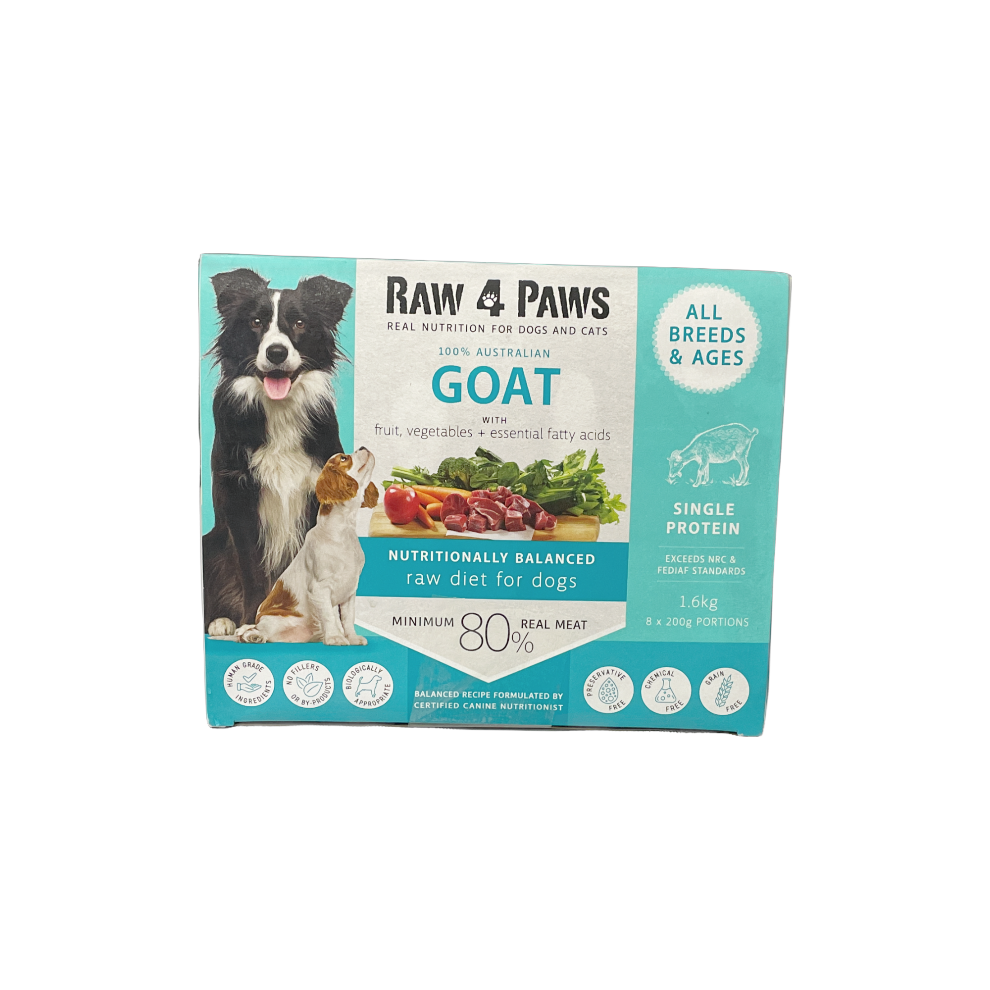 Raw 4 Paws Goat 1.6KG  (8 x 200gr Chubs)