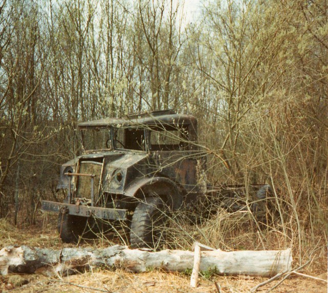 World War Two-era Chevy, abandoned, 1972
