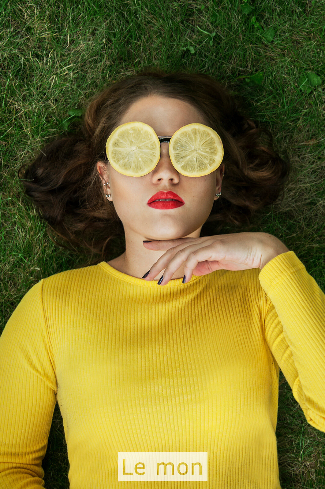 Le Mon by Natalie K. © photo retoucher toronto retro girl with red lipstick and yellow lemon sunglasses.jpg