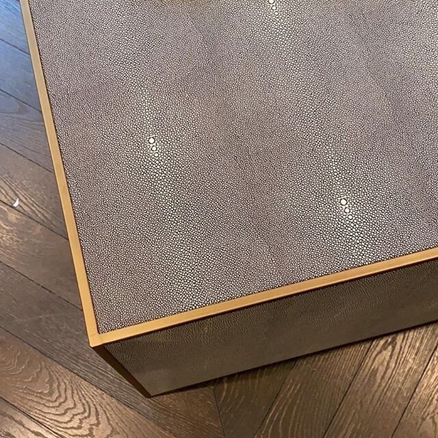 Inset shagreen within a brass framed coffee table we installed today. I love using shagreen as it provides a subtle depth to the finish up close. 
#coffeetable #styling #shagreen #london #interiors #property #decor #interiordesign123 #larasharp #desi