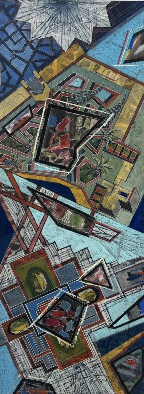   From Above&nbsp;  2026 48”x18” Pastel pencil, chalk and oil pastel Drawn on prints of the artist’s earlier drawings. 