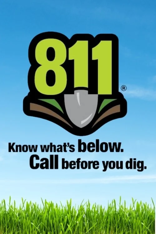 Kansas 811 call-before-you-dig graphic reminding property owners to check underground utilities before excavation or demolition.