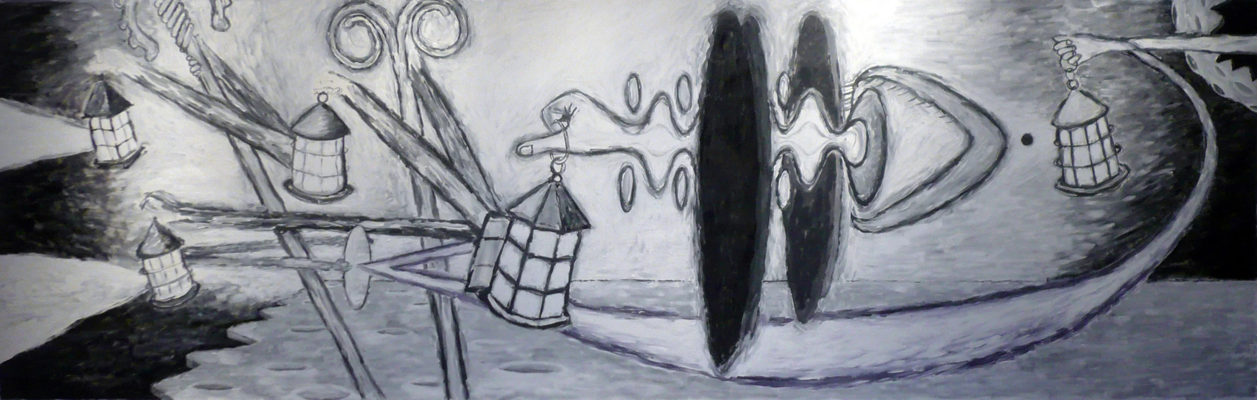 The Mirror and the Lamp, 2007, oil on canvas, 163 x 478 cms
