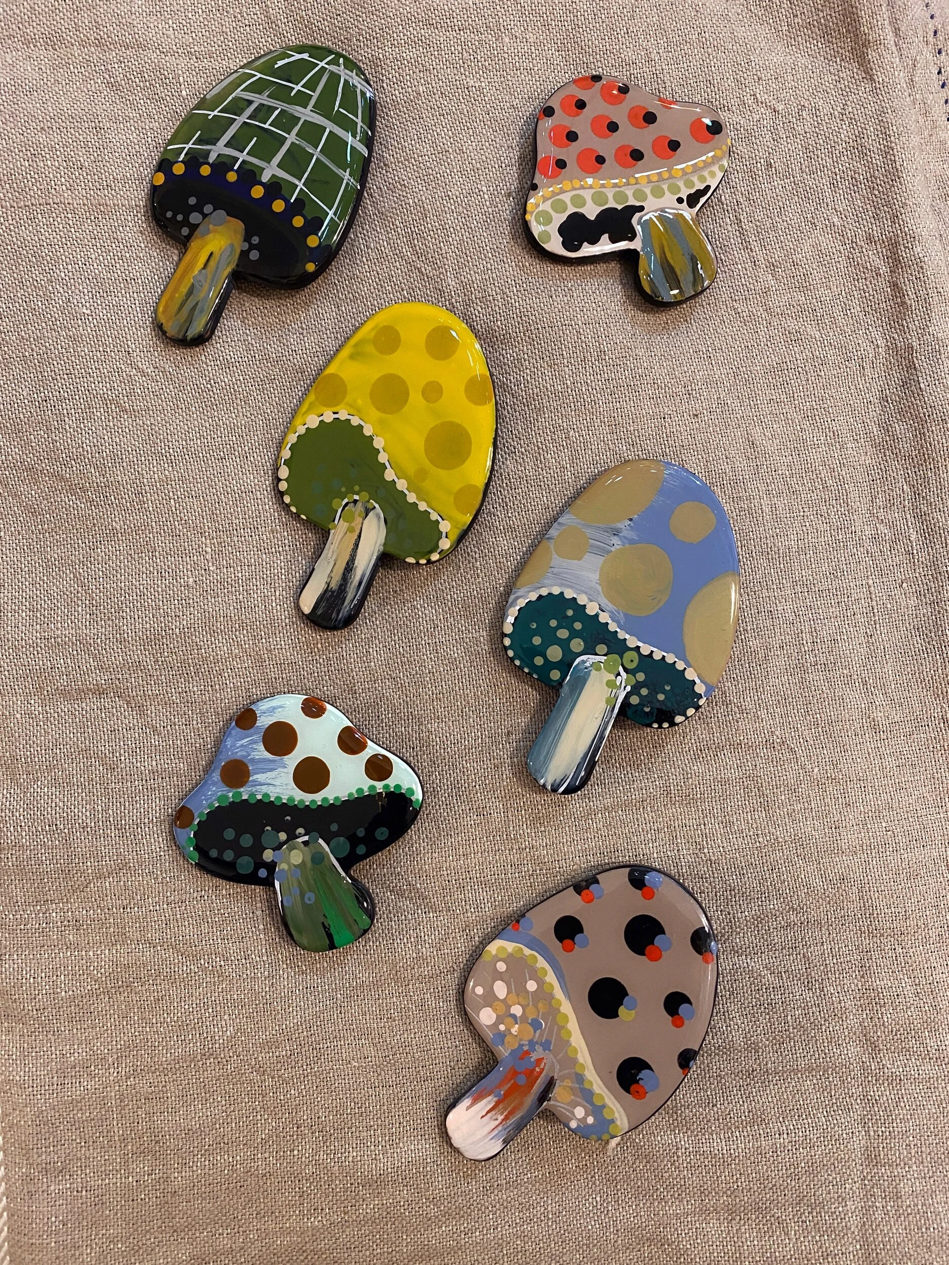 Exquisite J - enameled mushroom brooches - big