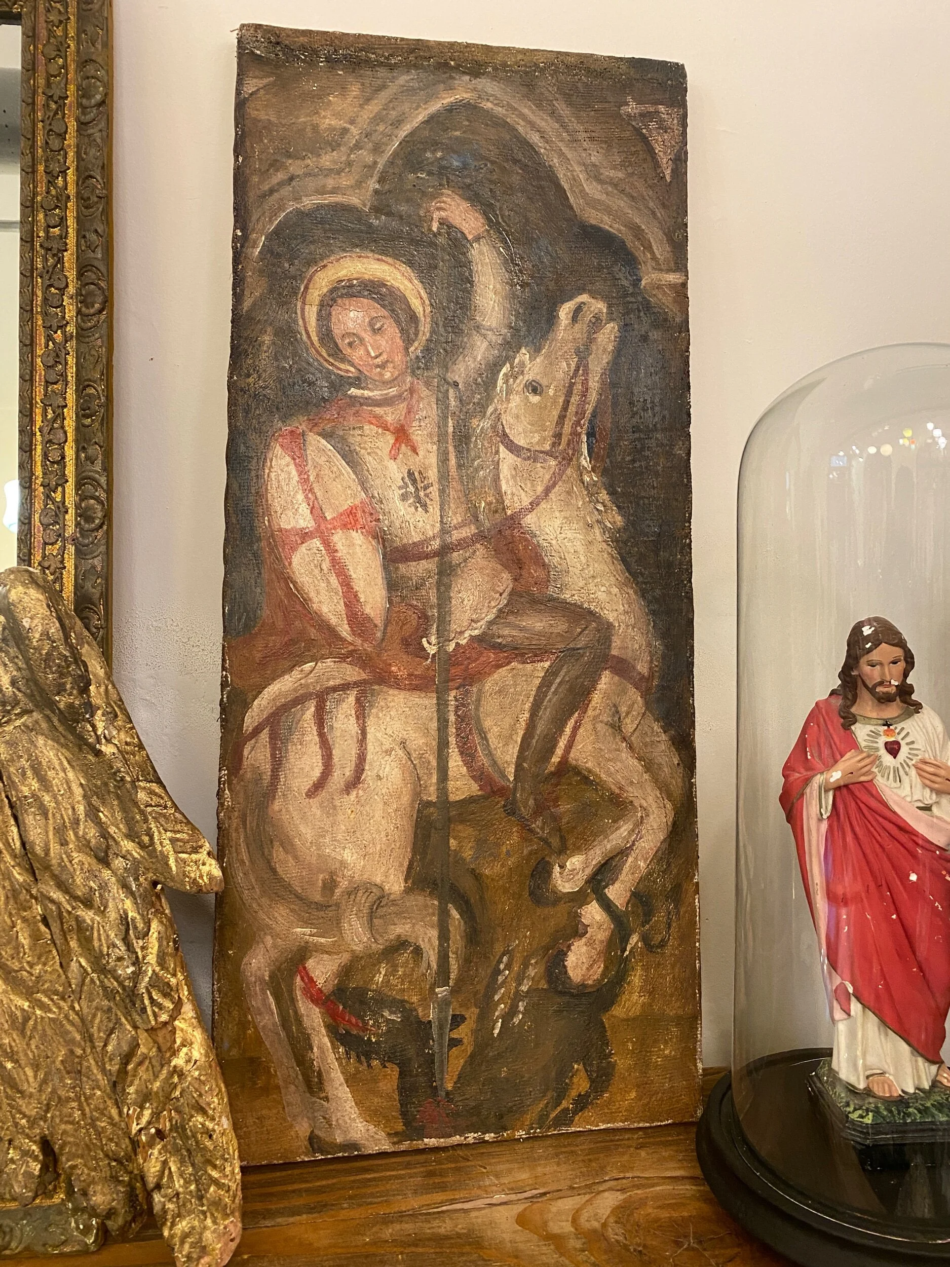 Hand painted antique "San Giorgio" panel