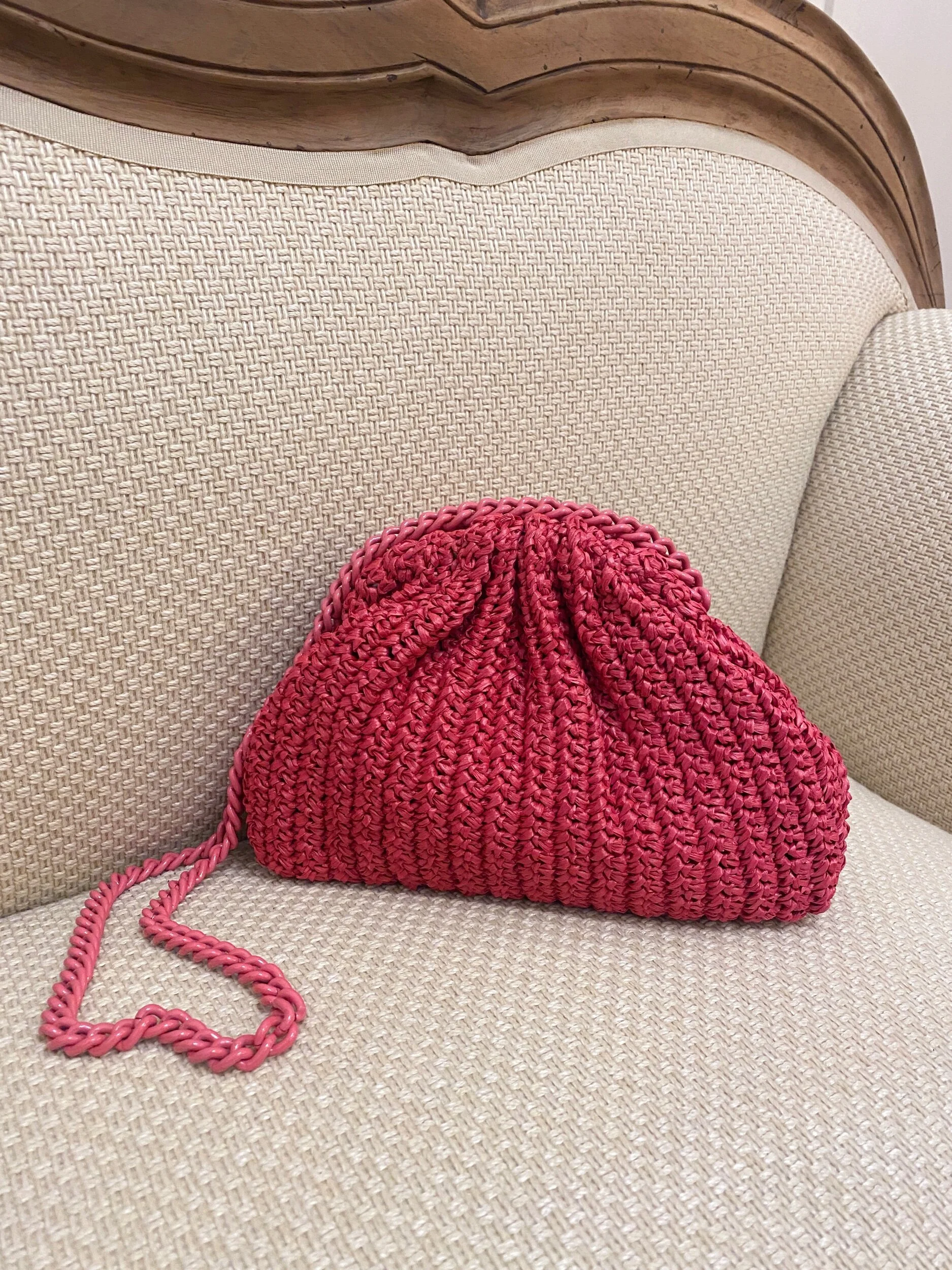 Maria La Rosa - Mini Raffia crochet Game bag - fuchsia