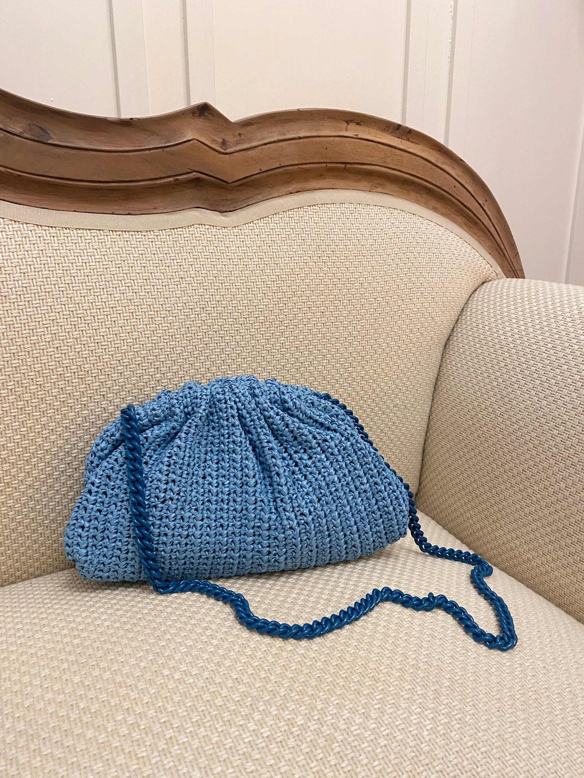 Maria La Rosa - Raffia crochet Game bag - light blue